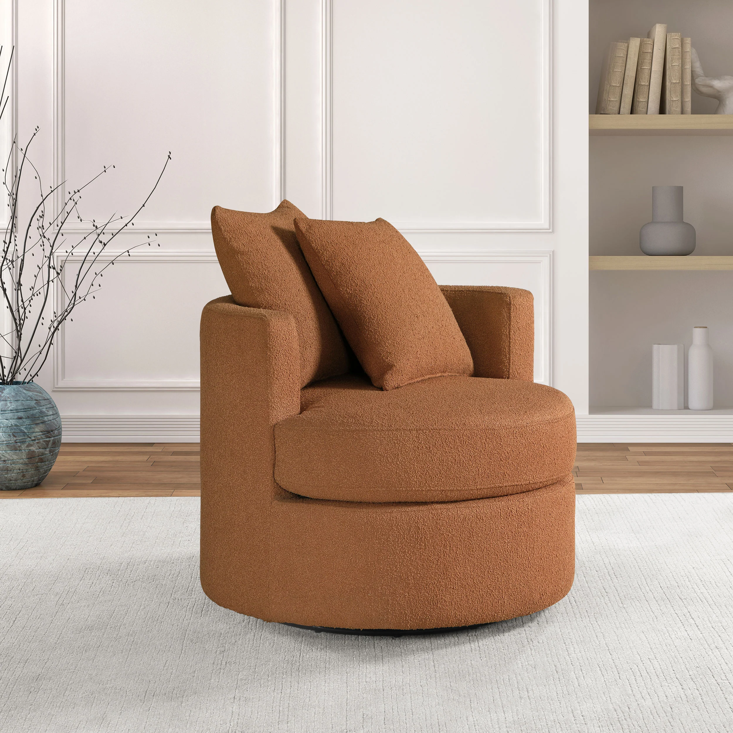 Debbie Upholstered Swivel Accent Chair in Burnt Orange - Image 2