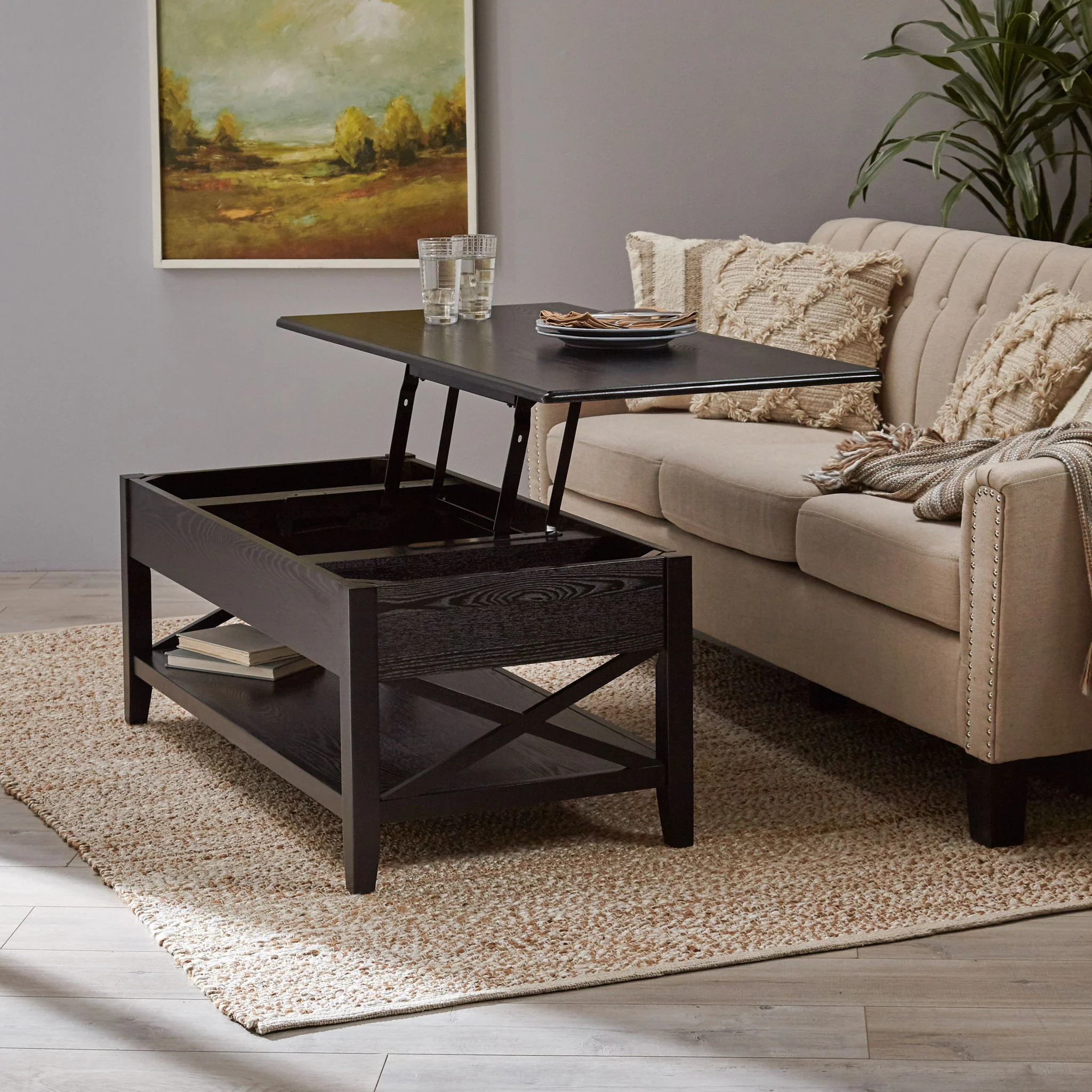 Decatur - Farmhouse Lift Top Coffee Table With Storage - Black / Ash - Image 5