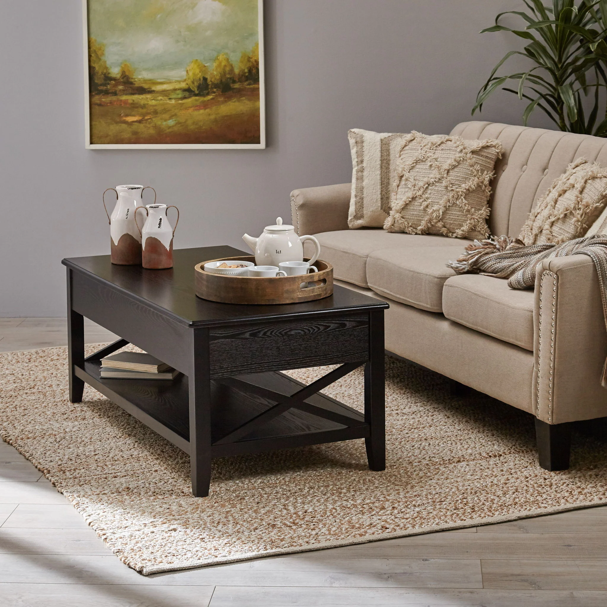 Decatur - Farmhouse Lift Top Coffee Table With Storage - Black / Ash - Image 7