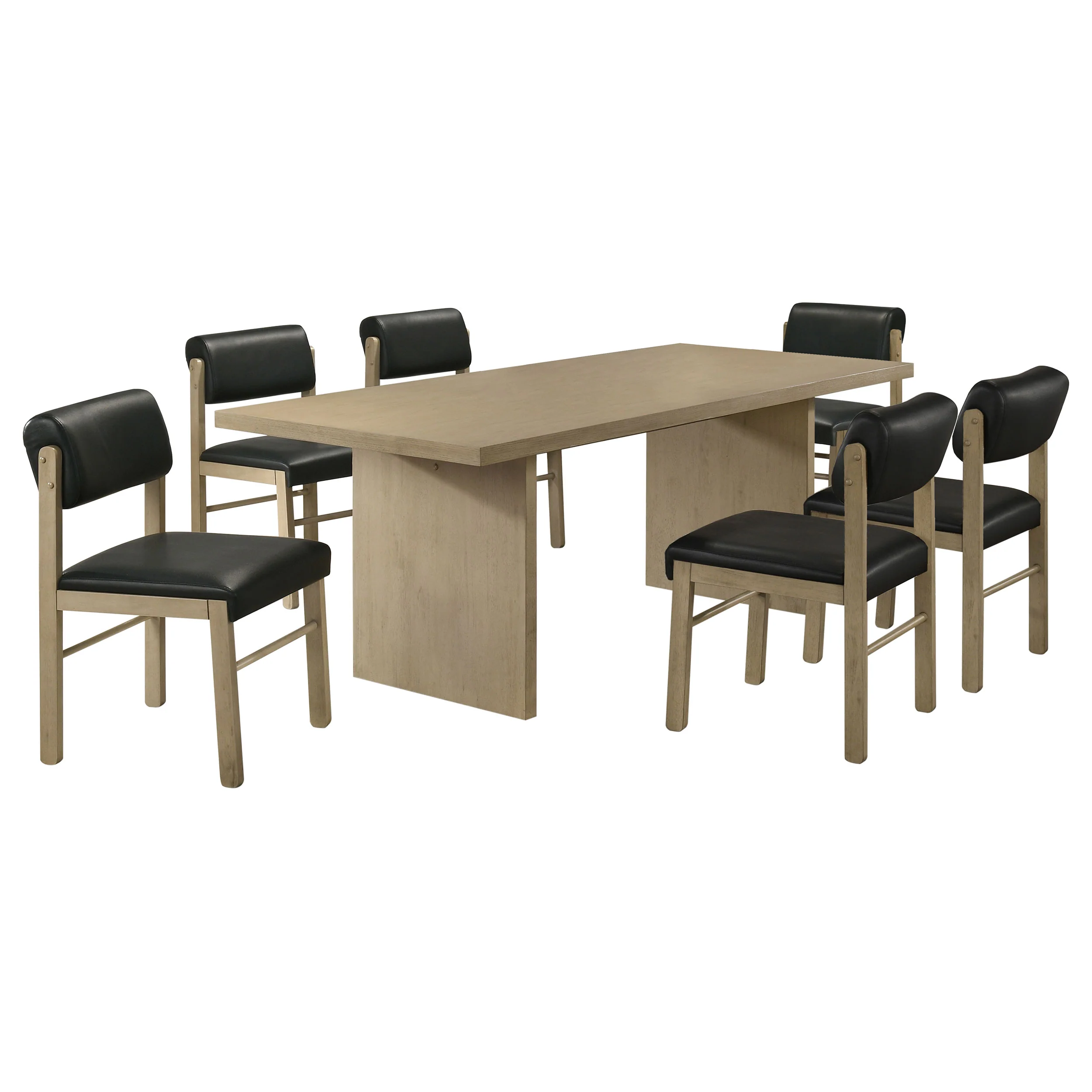 Decker 7-Piece 82-Inch Dining Set - Natural Oak and Black - Image 3