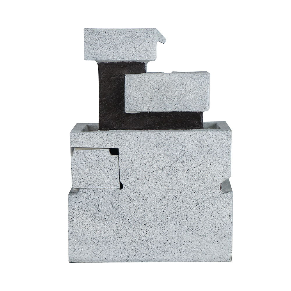 Decorative 4 Tier Block Fountain With Light, For Indoor And Outdoor - Black / Gray - Image 6