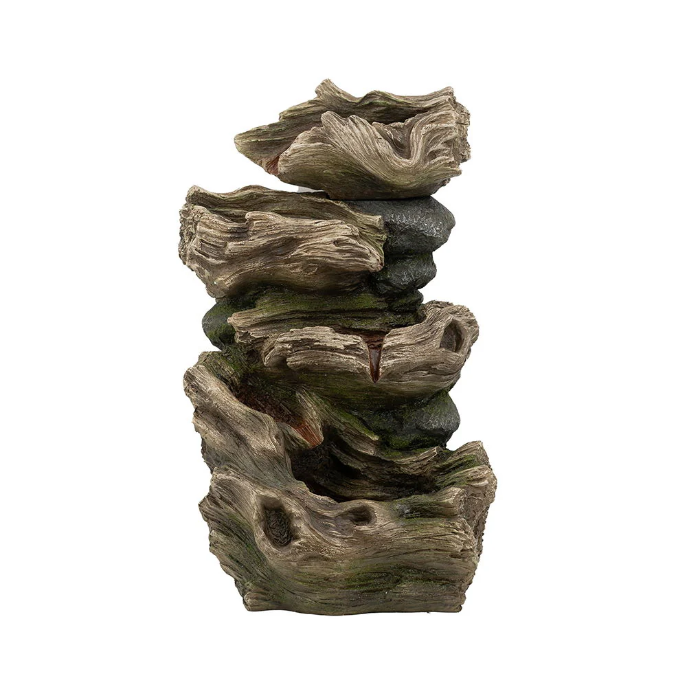 Decorative 5 Tier Wood Rock Inspired Water Fountain With Lights And Pump - Brown - Image 3