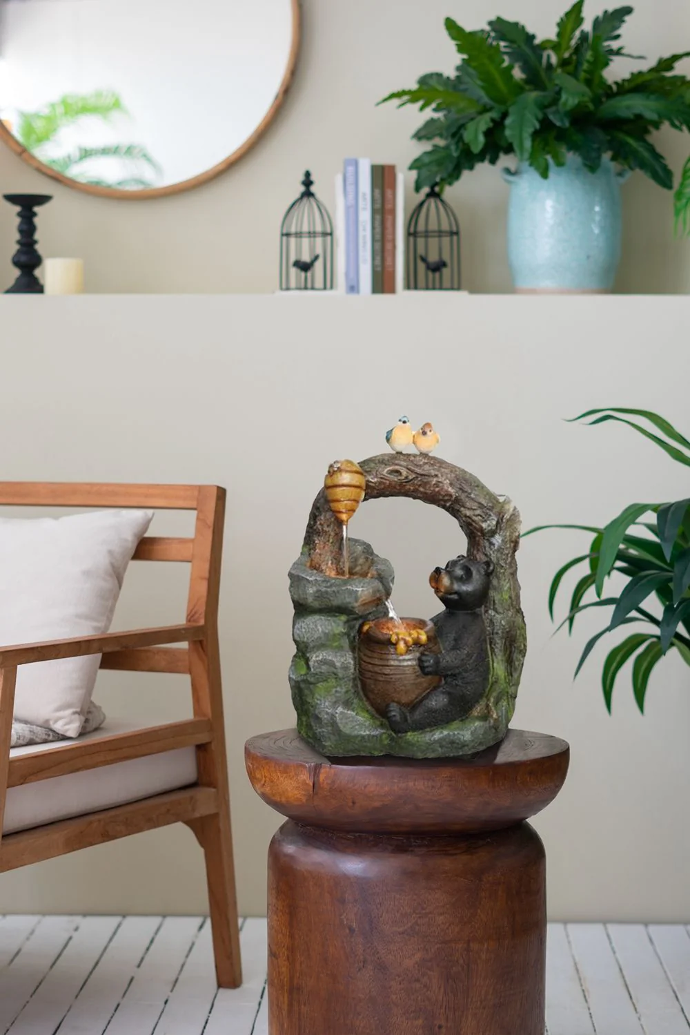 Decorative Two Tiered Water Fountain With Woodland Animal Design, Outdoor Fountain With Light And Pump - Dark Gray - Image 3