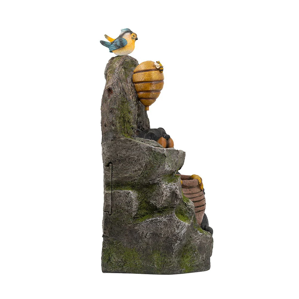 Decorative Two Tiered Water Fountain With Woodland Animal Design, Outdoor Fountain With Light And Pump - Dark Gray - Image 4