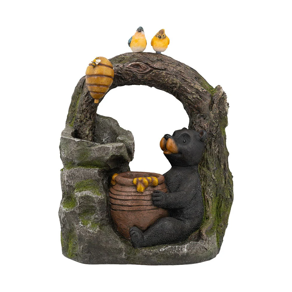 Decorative Two Tiered Water Fountain With Woodland Animal Design, Outdoor Fountain With Light And Pump - Dark Gray - Image 5