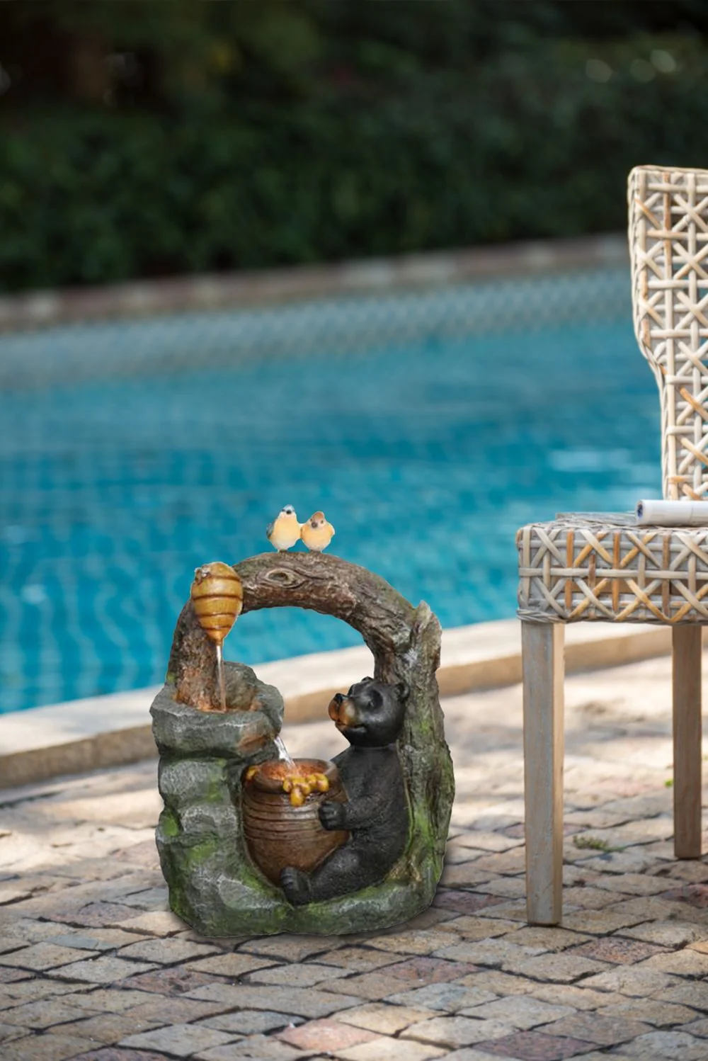 Decorative Two Tiered Water Fountain With Woodland Animal Design, Outdoor Fountain With Light And Pump - Dark Gray - Image 6