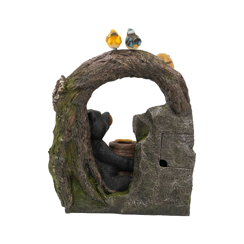 Decorative Two Tiered Water Fountain With Woodland Animal Design, Outdoor Fountain With Light And Pump - Dark Gray - Image 7