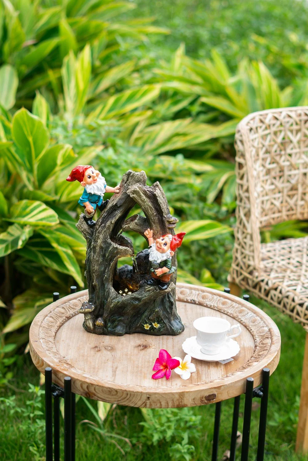 Decorative Woodland Gnome Water Fountain With LED Light - Brown - Image 2