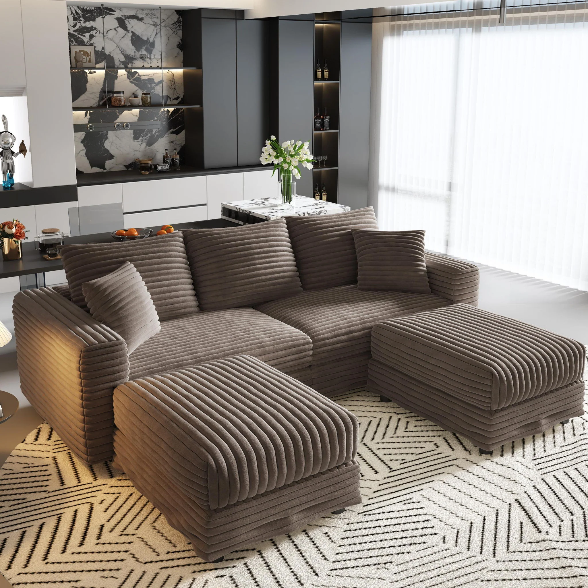 Deep Seat Convertible Sofa With Soft Pillows And Ottomans - Image 29