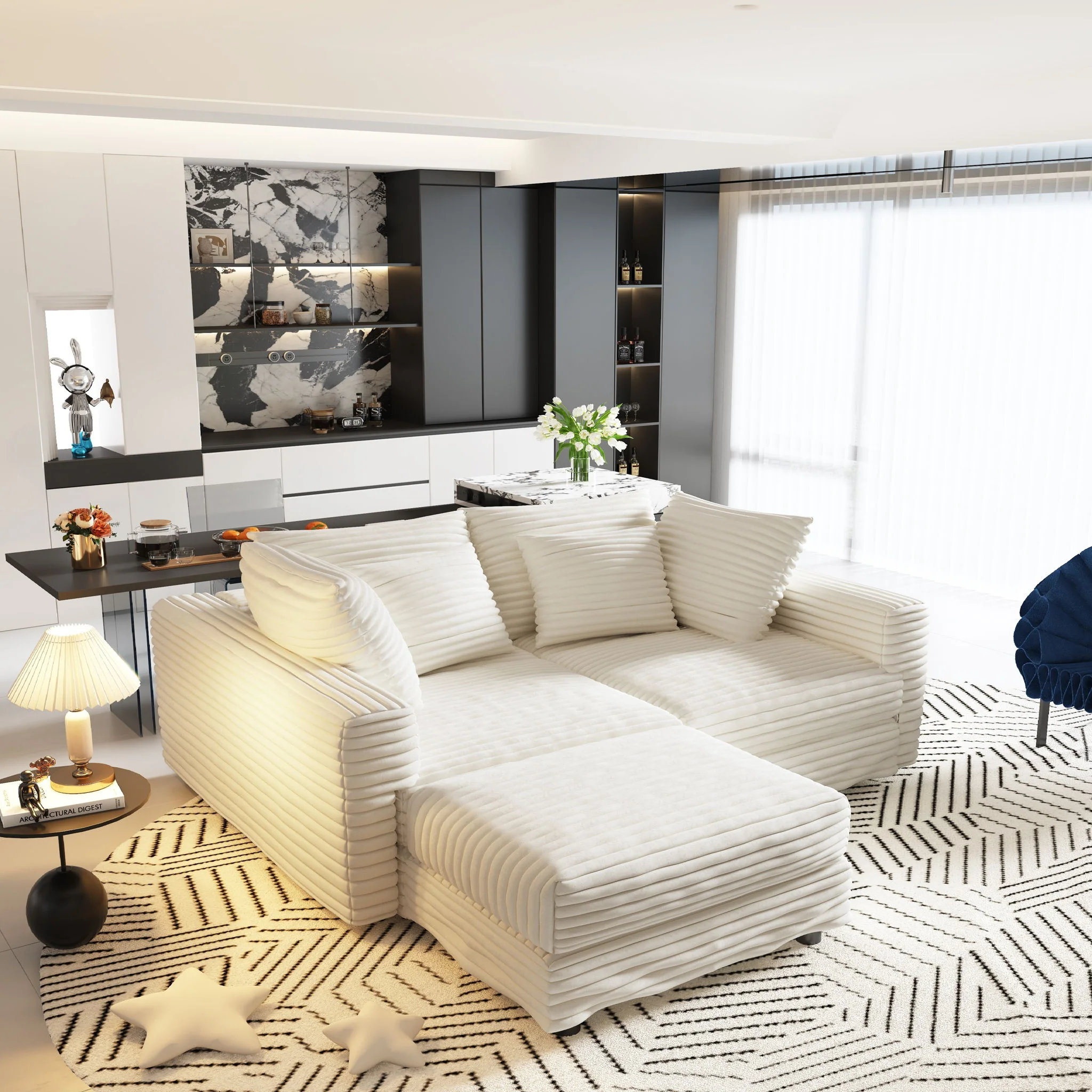 Deep Seat Convertible Sofa With Soft Pillows And Ottomans - Image 62