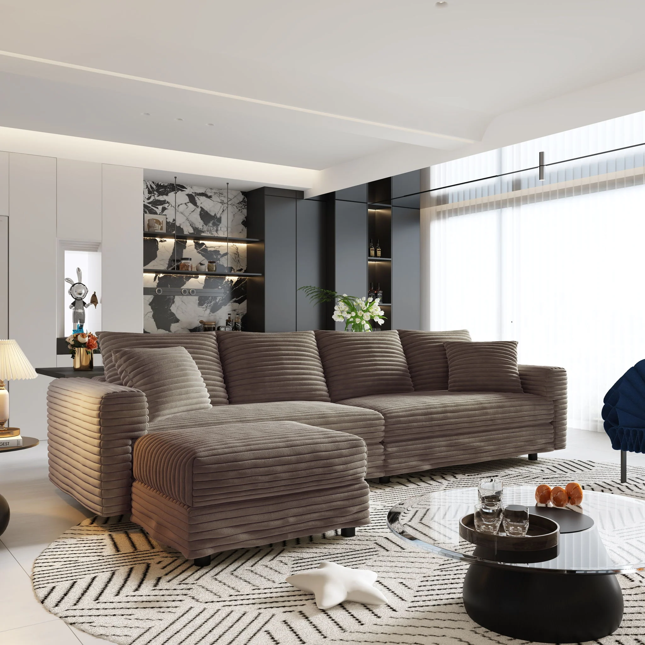 Deep Seat Convertible Sofa With Soft Pillows And Ottomans - Image 66