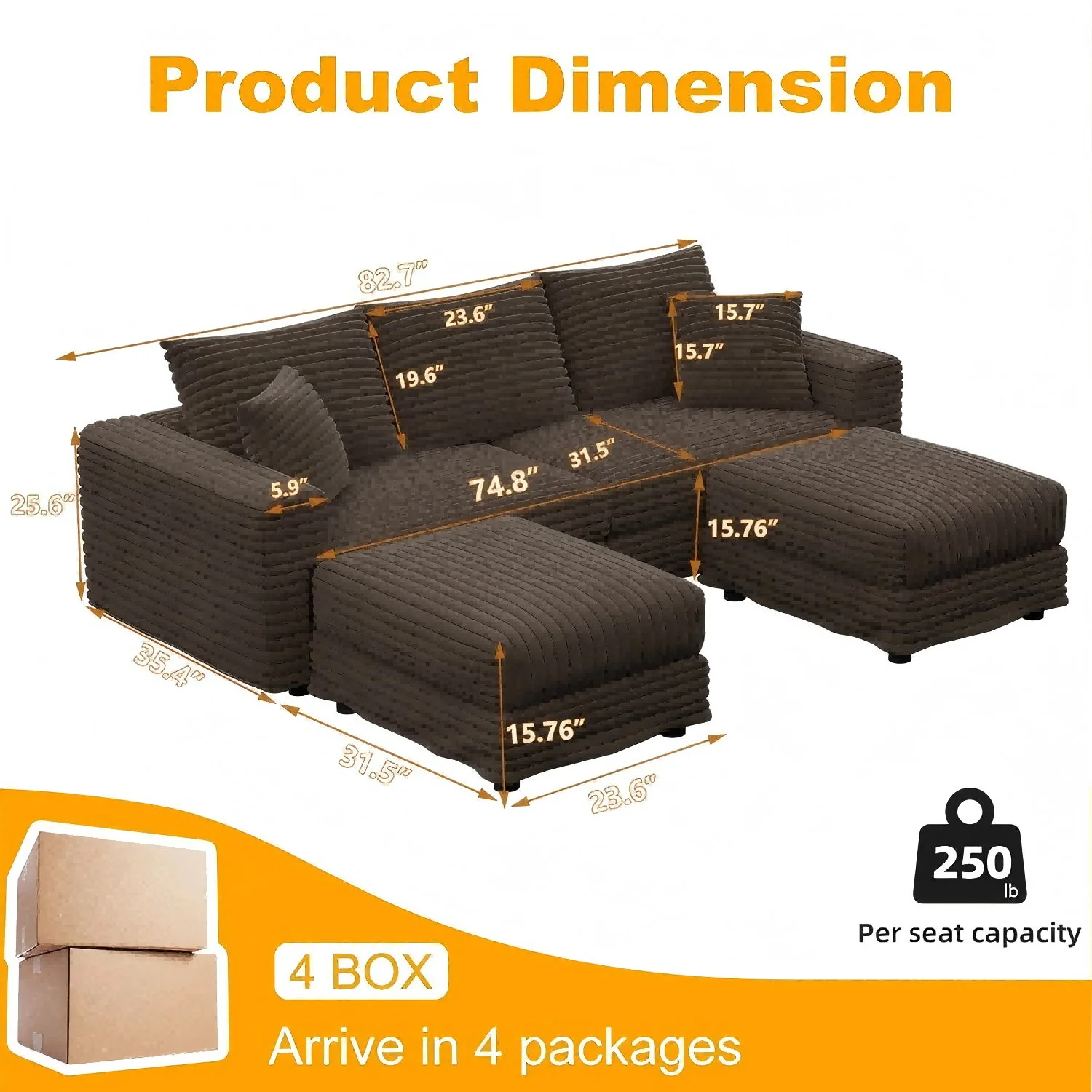 Deep Seat Convertible Sofa With Soft Pillows And Ottomans - Image 69