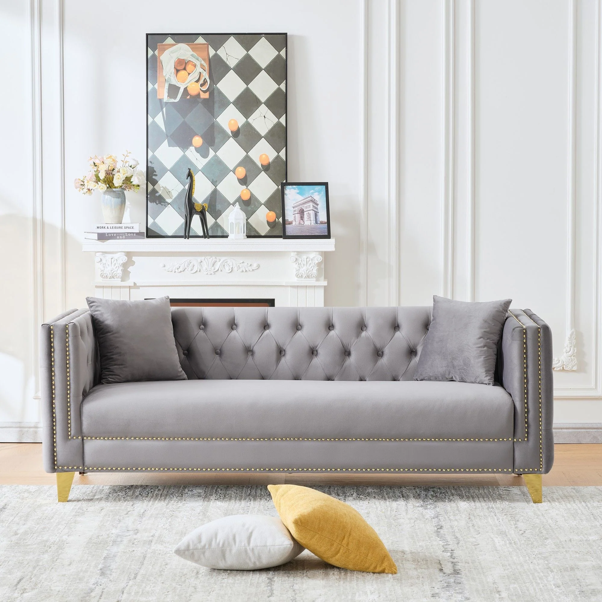 Deep Seat Sofa With Button Nailhead, Square Arm Couches - Image 20