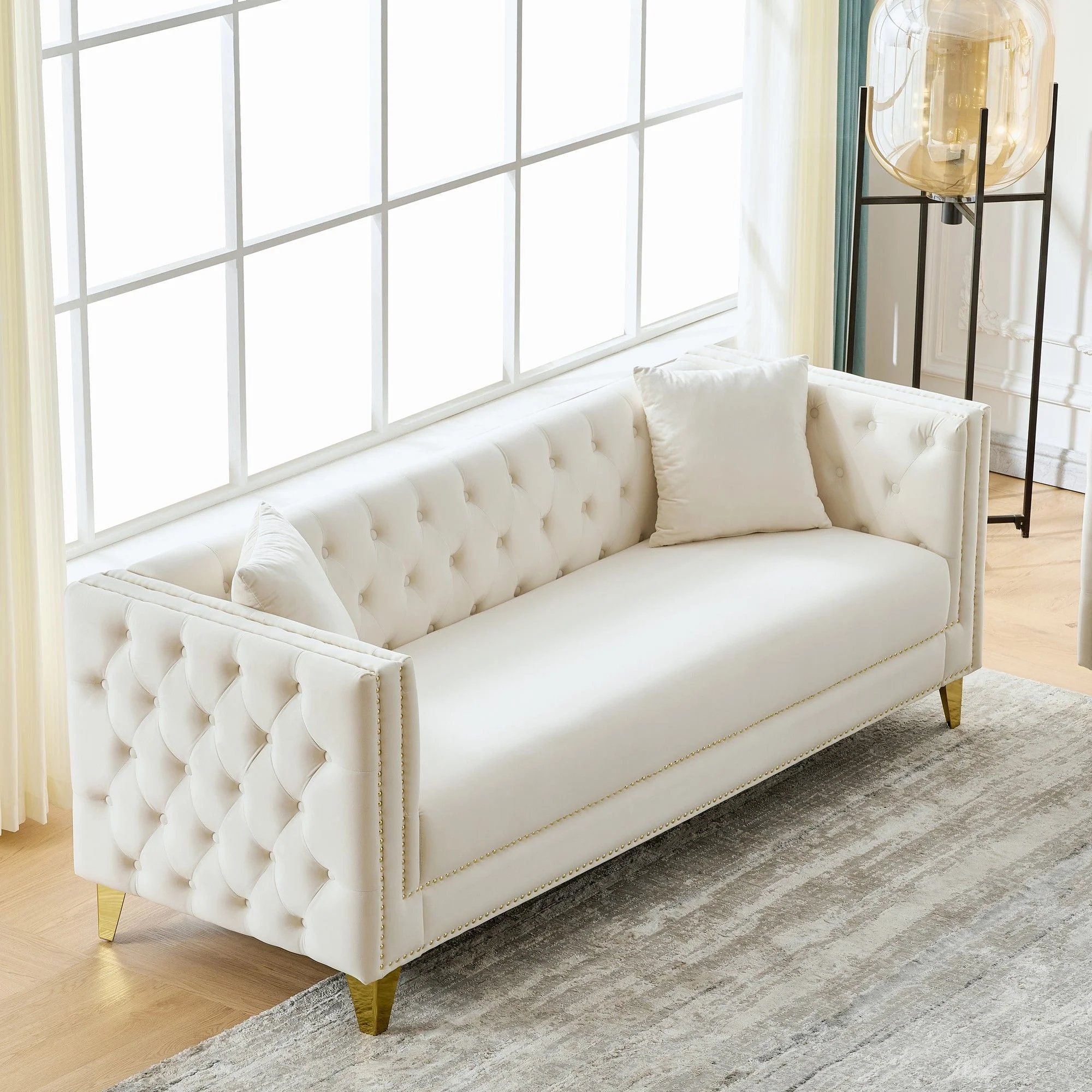 Deep Seat Sofa With Button Nailhead, Square Arm Couches - Image 8