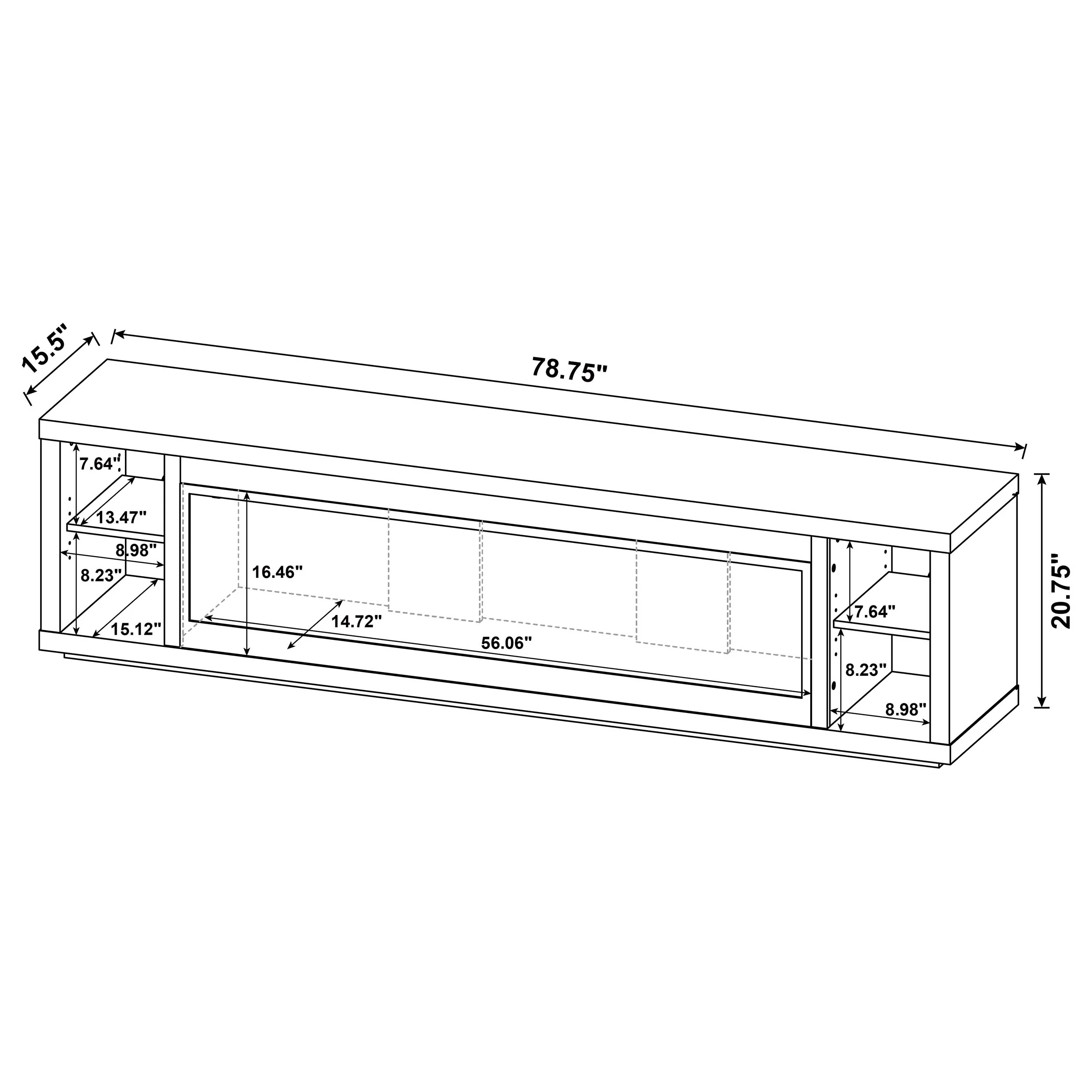 Deiter 79-Inch Black TV Stand Fireplace Media Console - Image 12