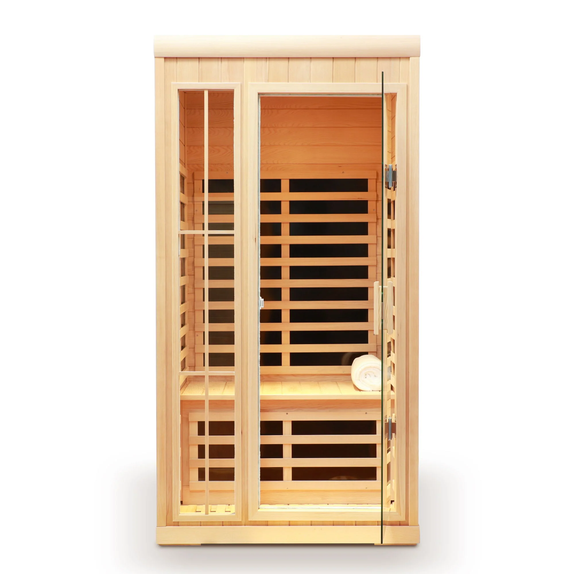 Deluxe Version Plus 1 Person Far Infrared Hemlock Sauna Room With LED Colour Lights - Natural - Image 7