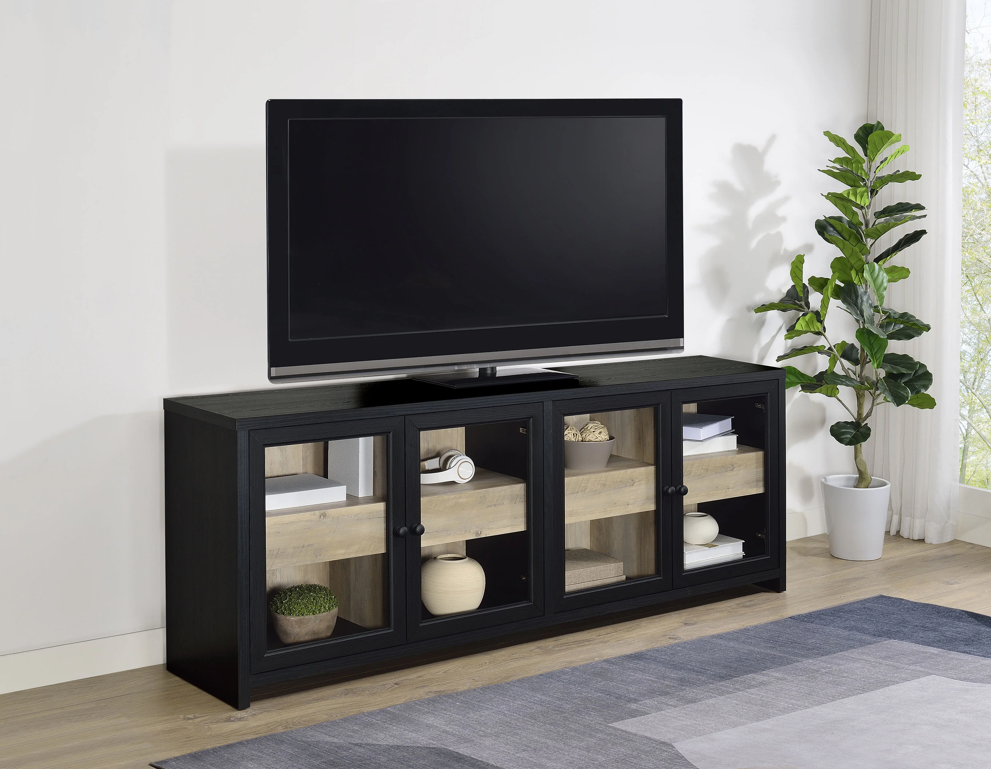 Denison 79-Inch 4-Door TV Stand Media Console Black - Image 4