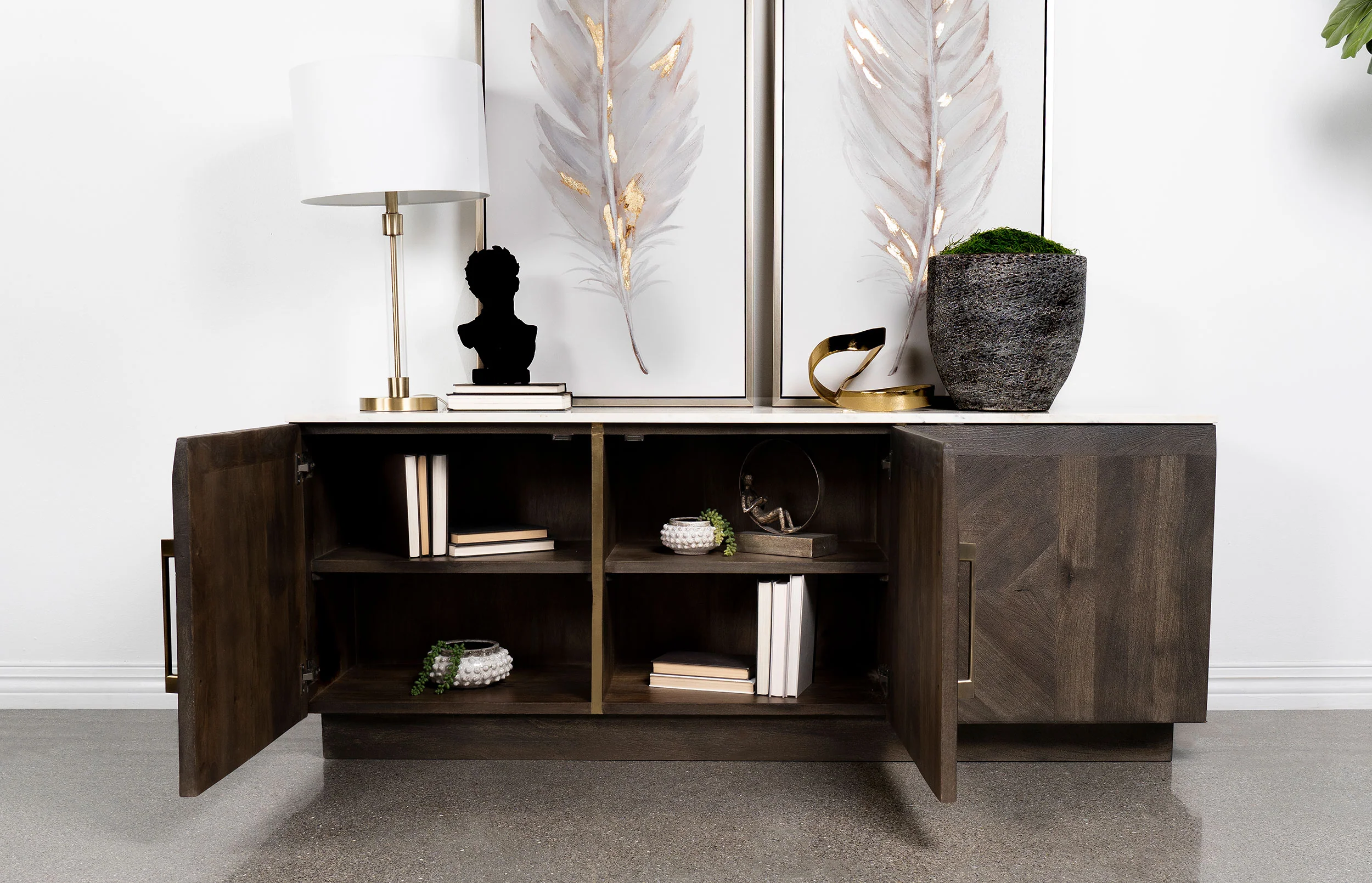 Dennis 3-Door Marble Top Sideboard Buffet in Tobacco Grey - Image 4