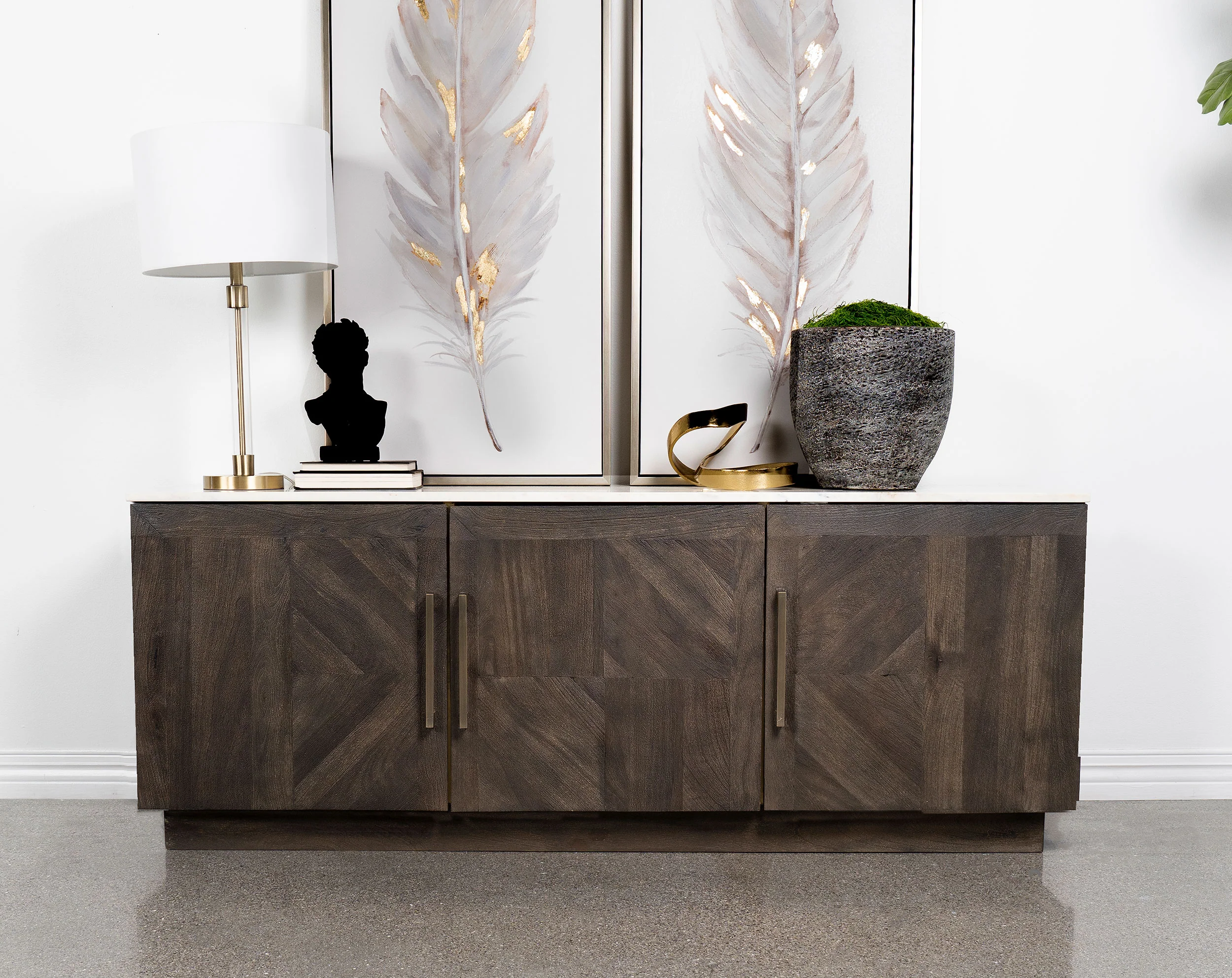 Dennis 3-Door Marble Top Sideboard Buffet in Tobacco Grey - Image 5