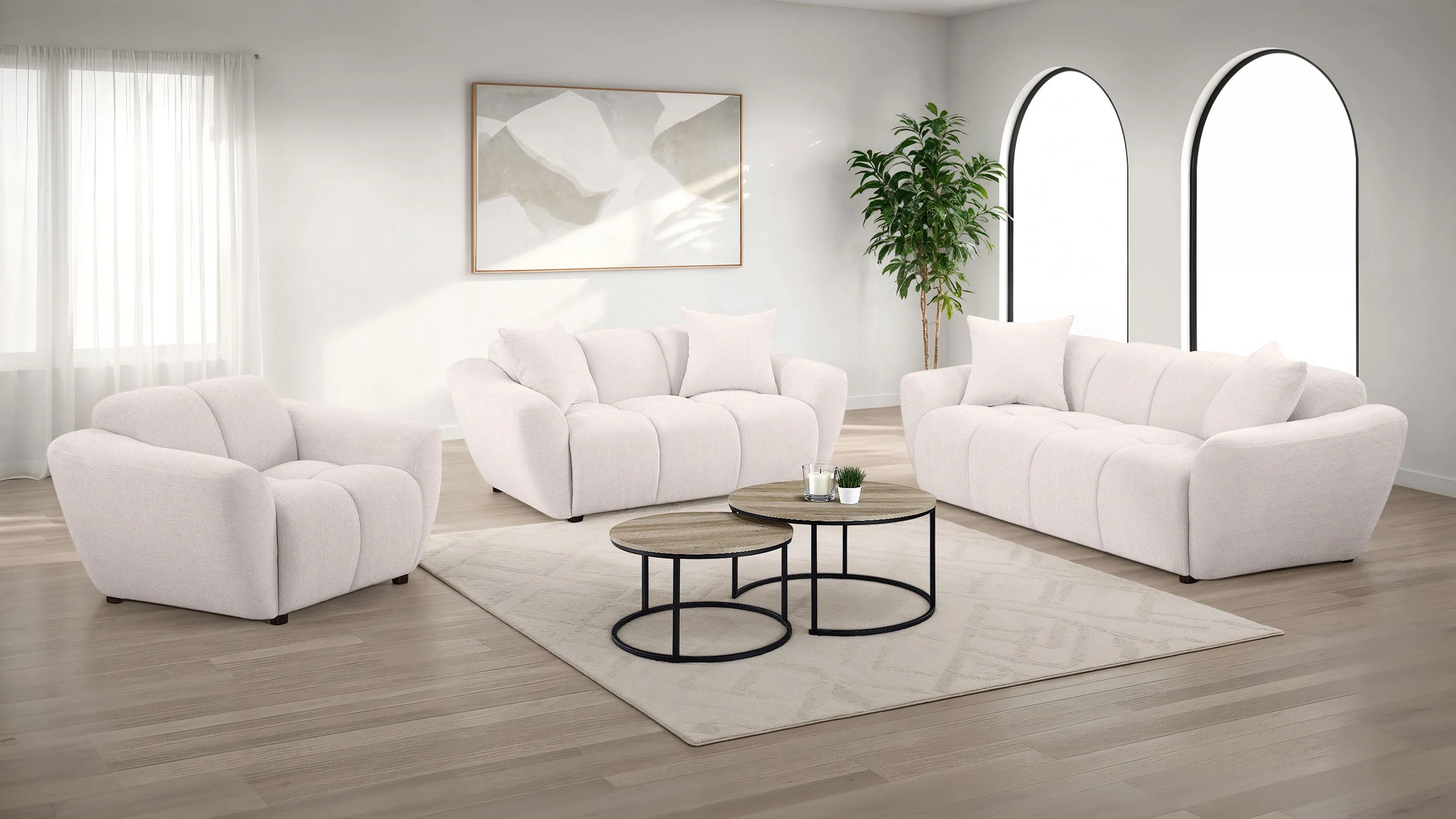 Destino Chenille Upholstered Splayed Arm Loveseat, Greige - Image 11