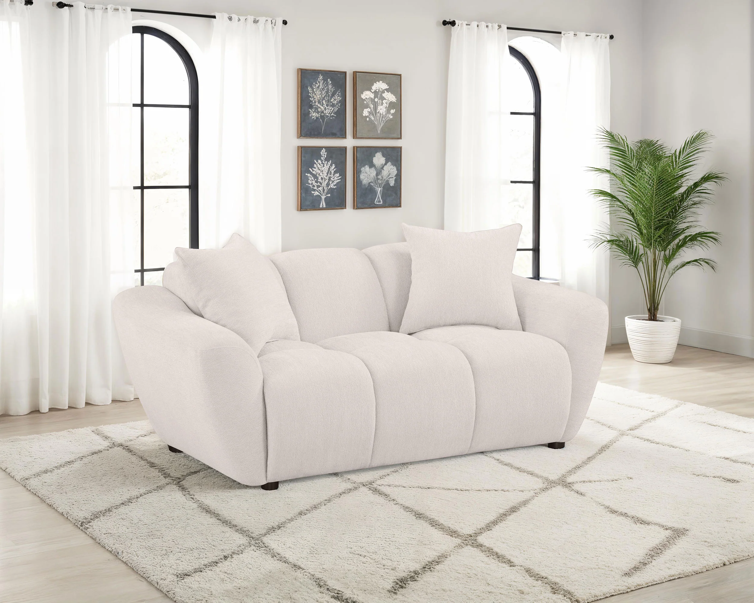 Destino Chenille Upholstered Splayed Arm Loveseat, Greige - Image 5