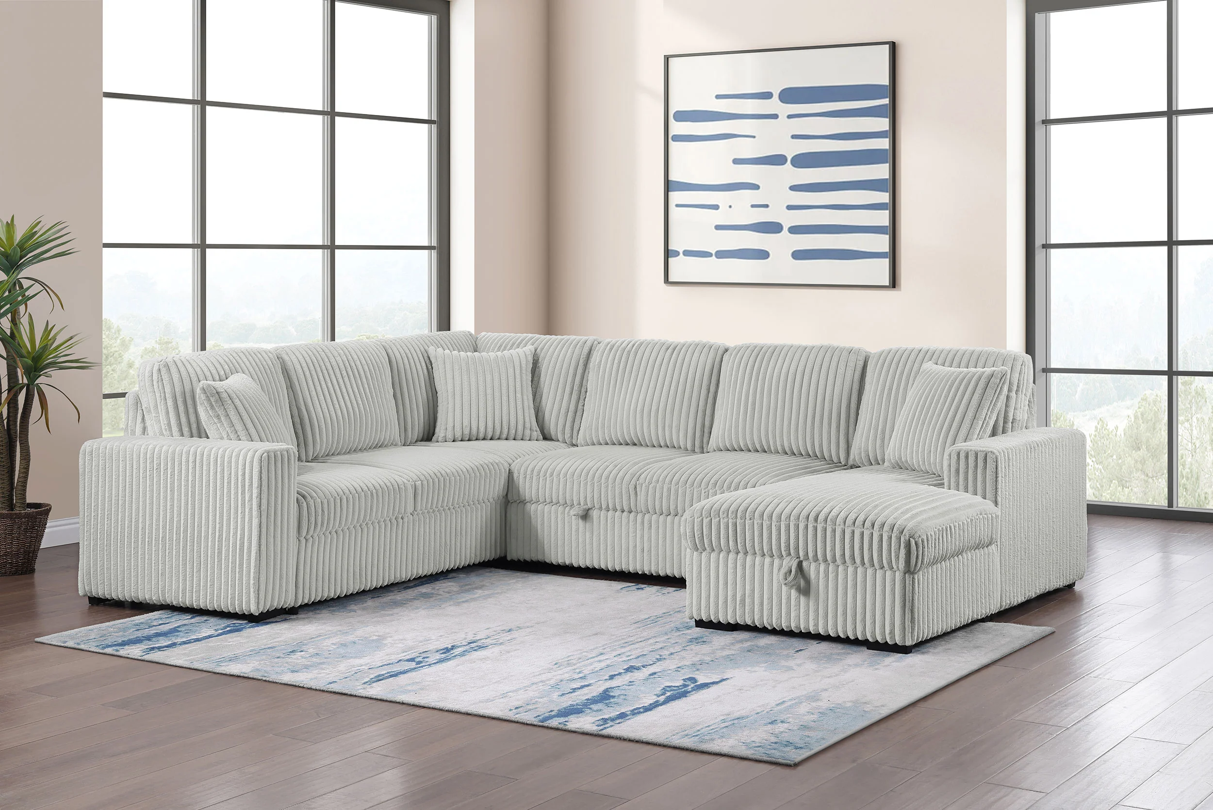 Devonshire Sleeper Sectional Sofa with Storage Chaise, Grey - Image 4