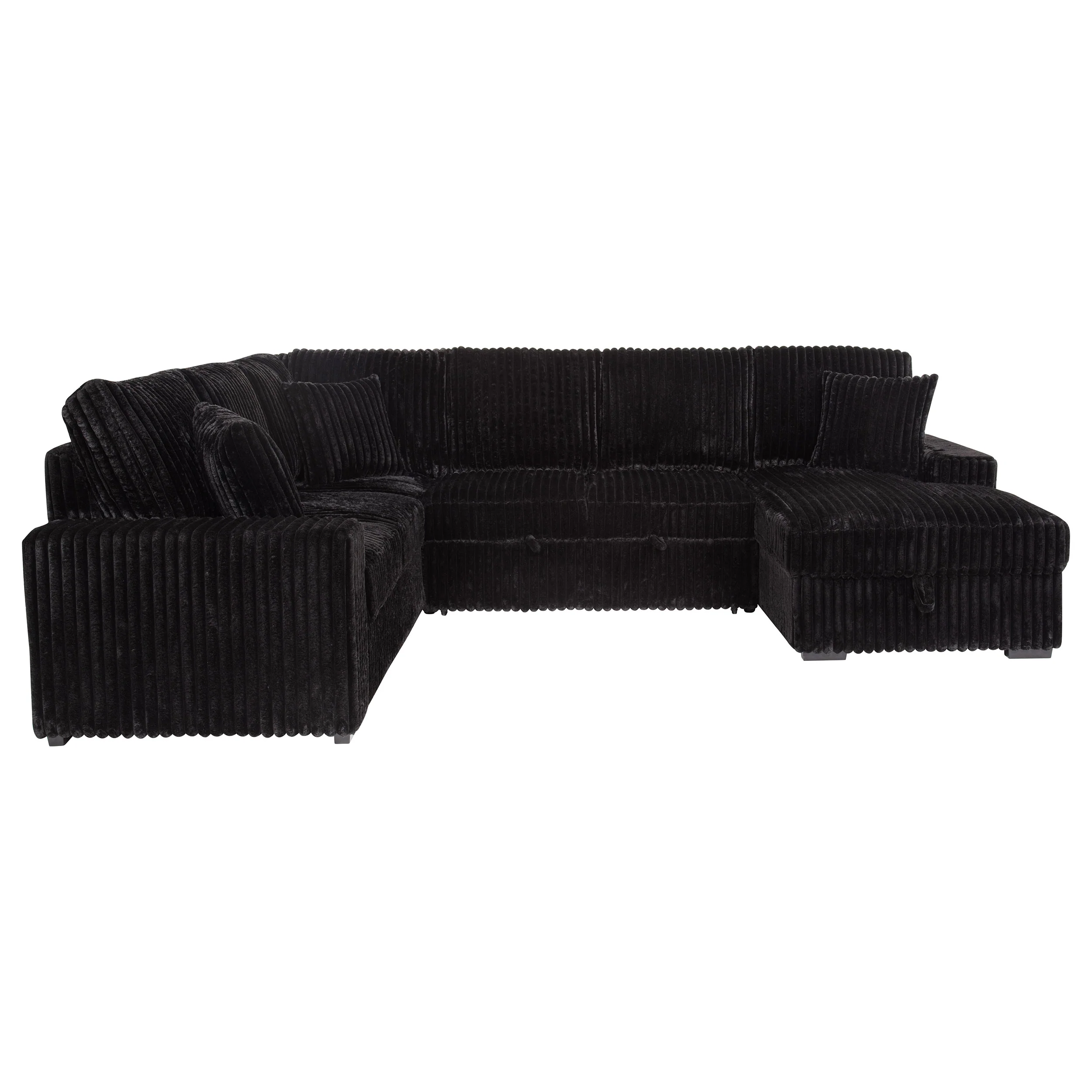 Devonshire Black Corduroy Sleeper Sectional with Storage Chaise - Image 13