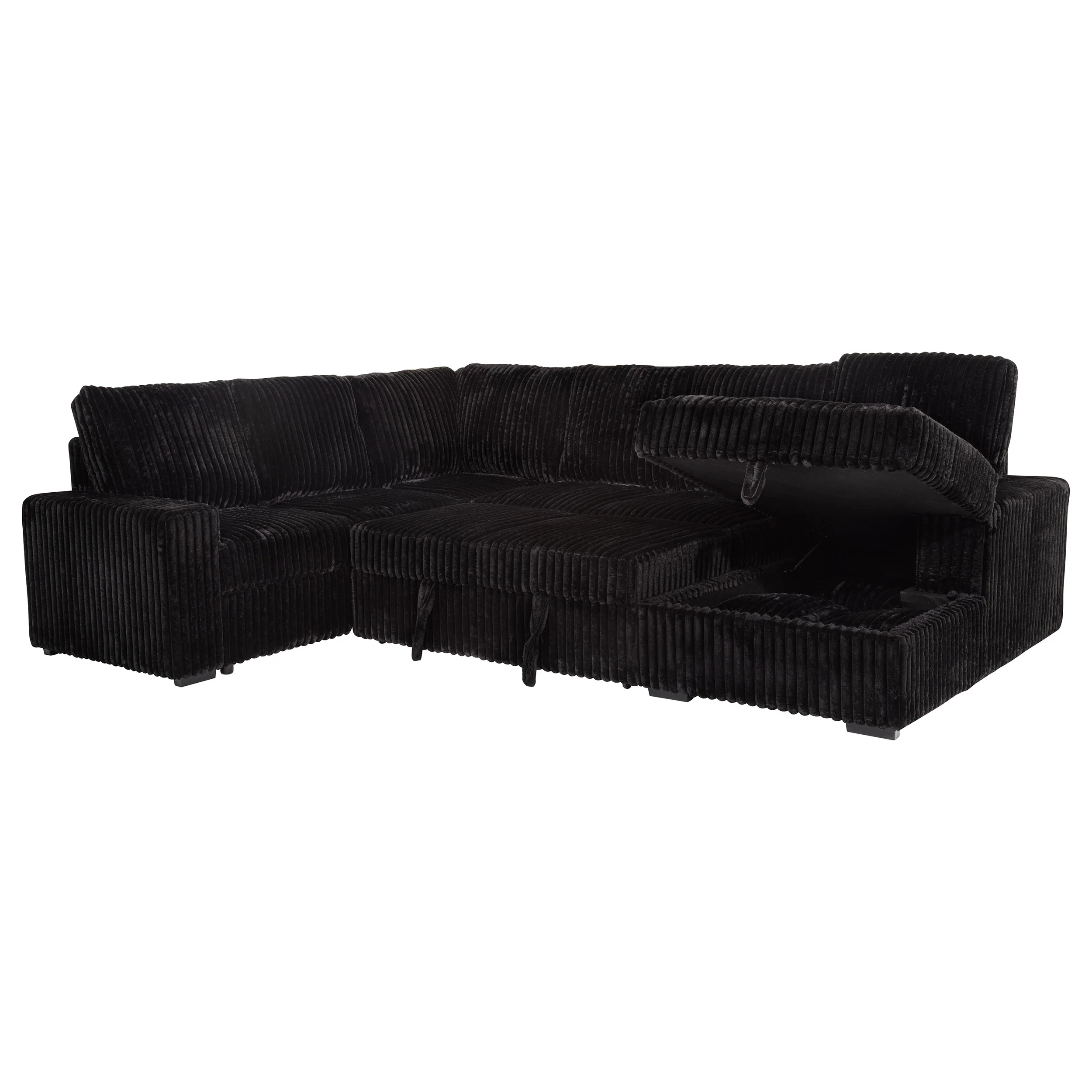 Devonshire Black Corduroy Sleeper Sectional with Storage Chaise - Image 7