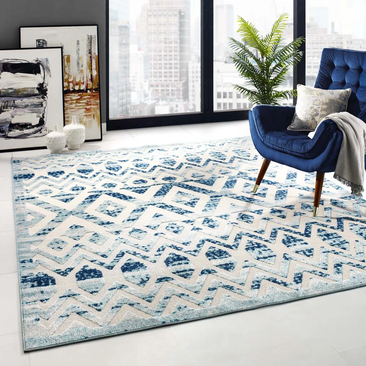 Diamond Chevron Moroccan Trellis Indoor/Outdoor Rug - Geometric Pattern Area Rug - Image 18