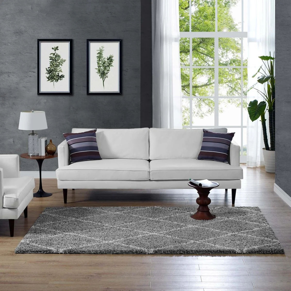 Diamond Lattice Shag Area Rug Soft Plush Geometric Floor Rug for Living Room - Image 29