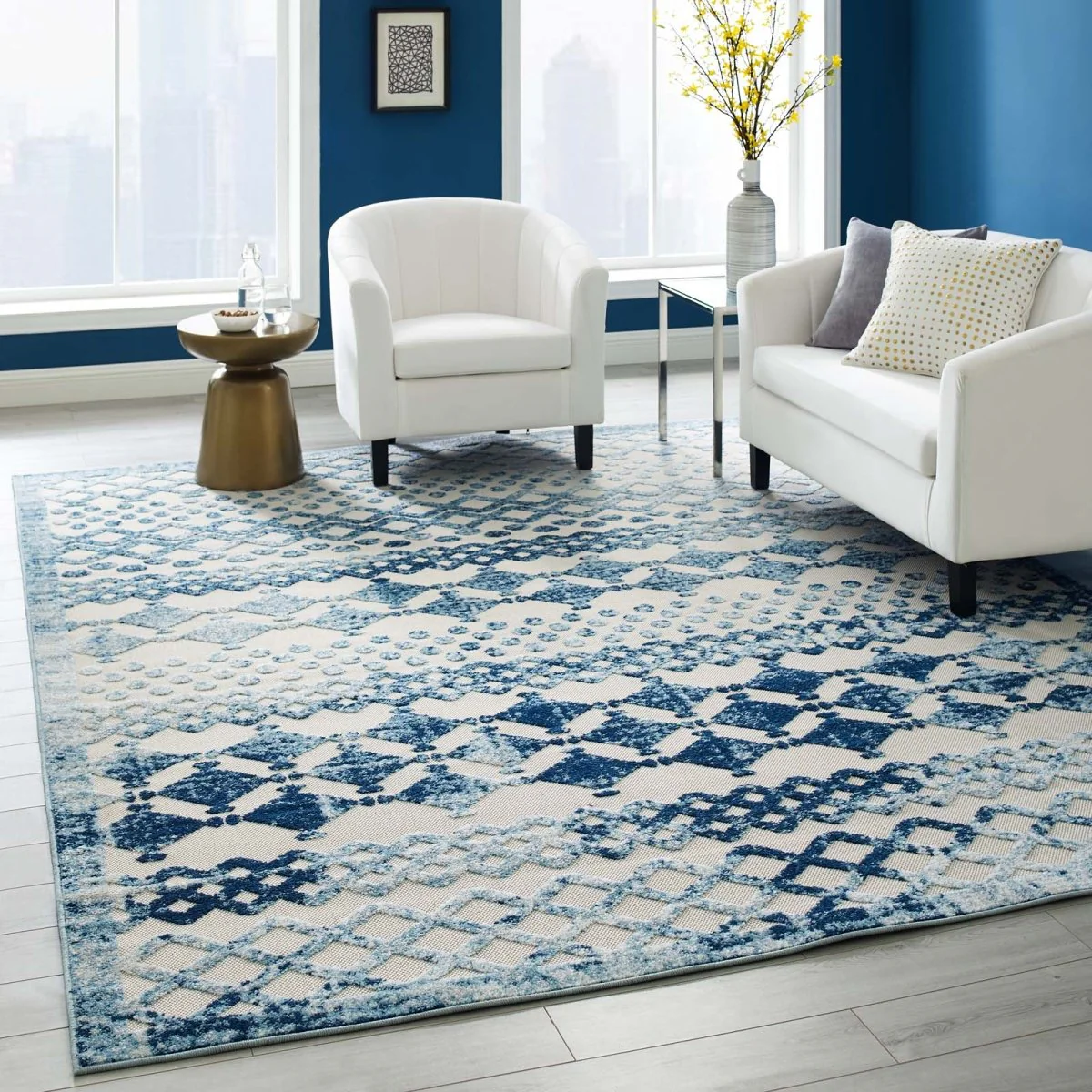 Diamond Moroccan Trellis Indoor/Outdoor Area Rug with Geometric Pattern - Image 9