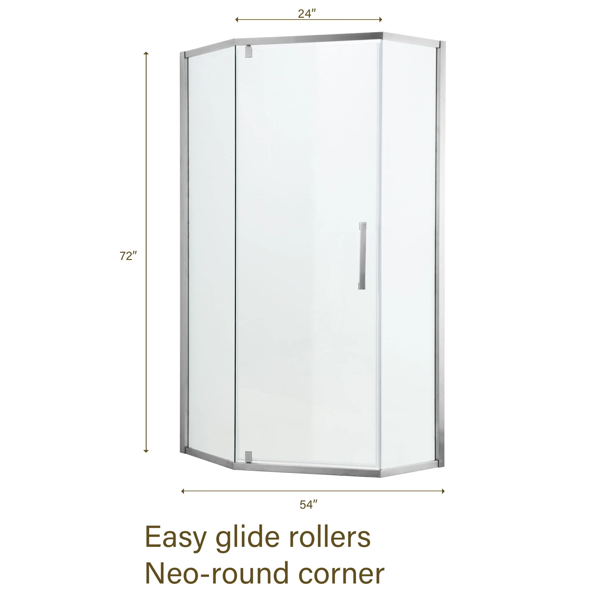 Diamond Shaped Corner Shower Door, Inward Sliding, Stainless Steel Frame - Image 15
