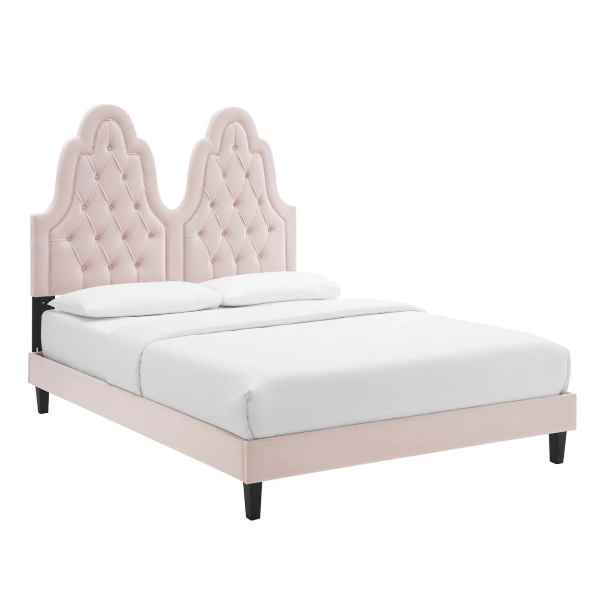 Diamond Tufted Performance Velvet Platform Bed with French Piping - Image 11
