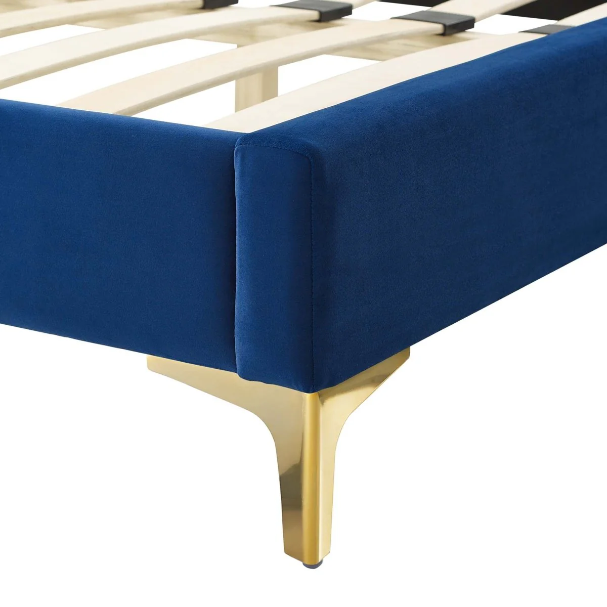 Diamond Tufted Performance Velvet Twin Platform Bed with Gold Metal Legs - Image 5