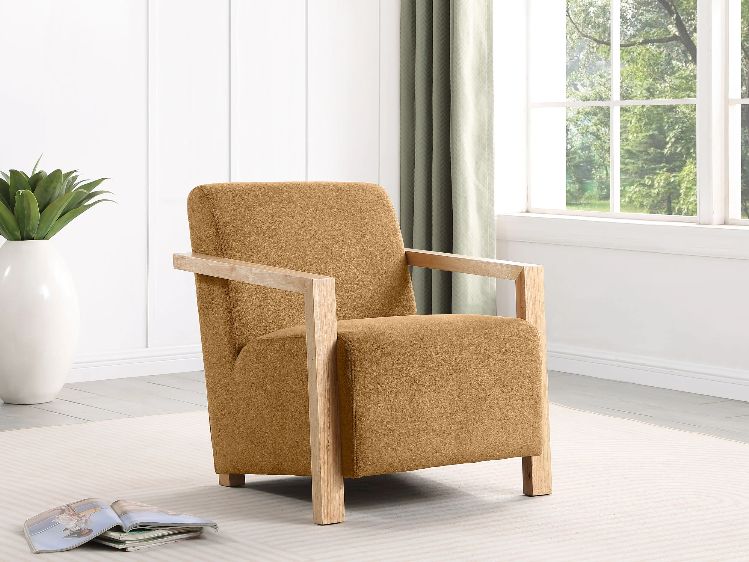 Diego Upholstered Accent Arm Chair with Wood Arms Honey - Image 5