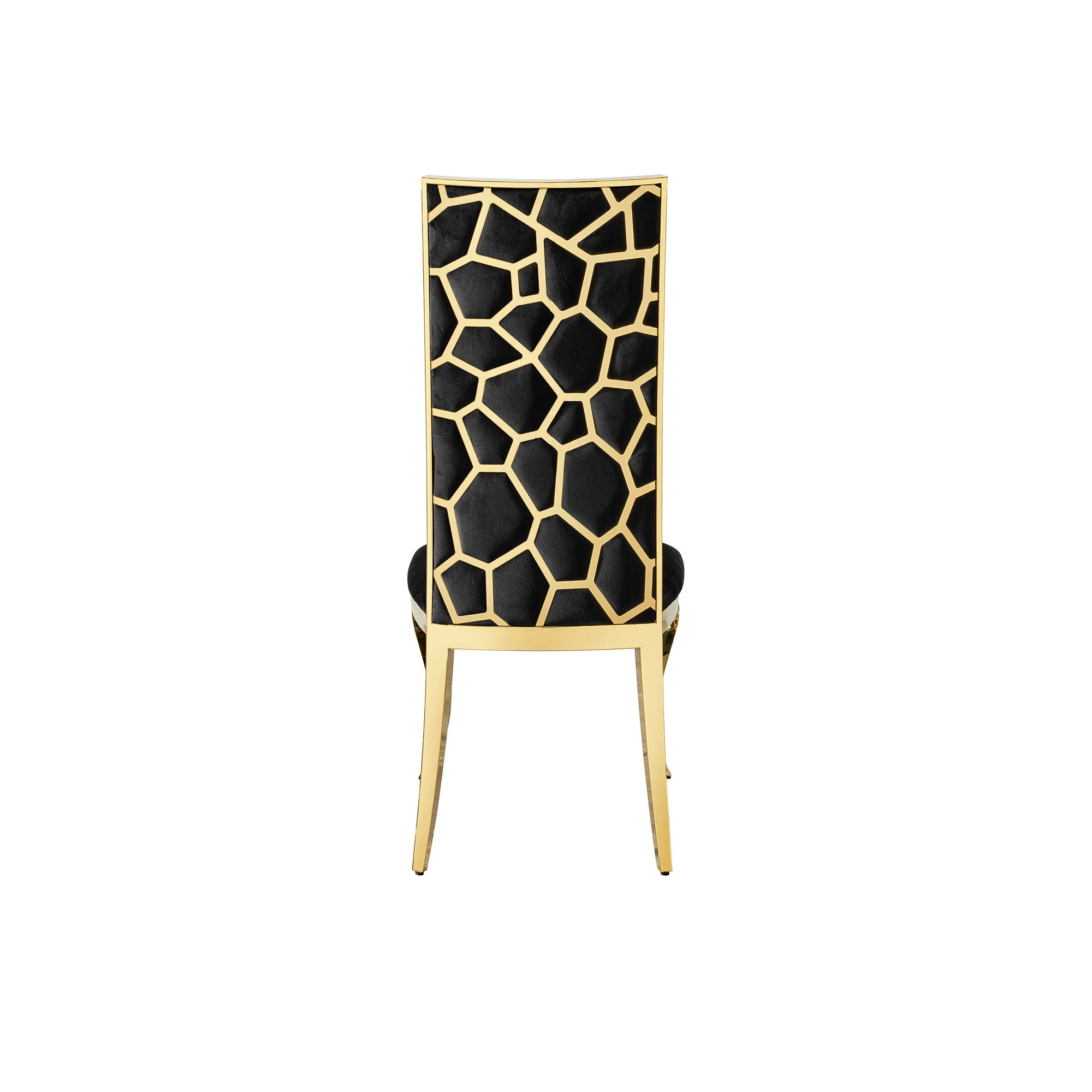 Dining Chair (Set of 2) With Unique Backrest Stainless Steel Legs - Gold - Image 3