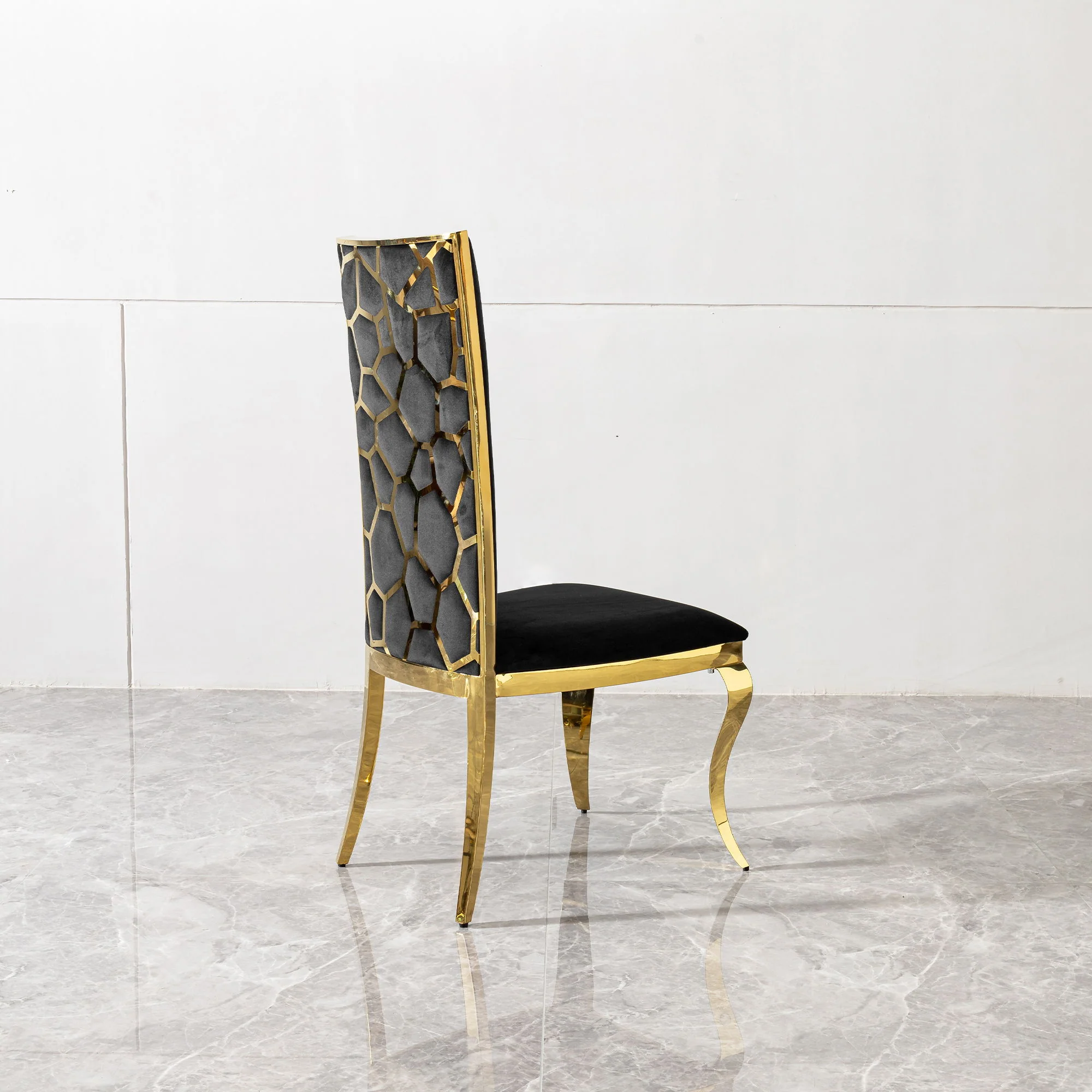 Dining Chair (Set of 2) With Unique Backrest Stainless Steel Legs - Gold - Image 5