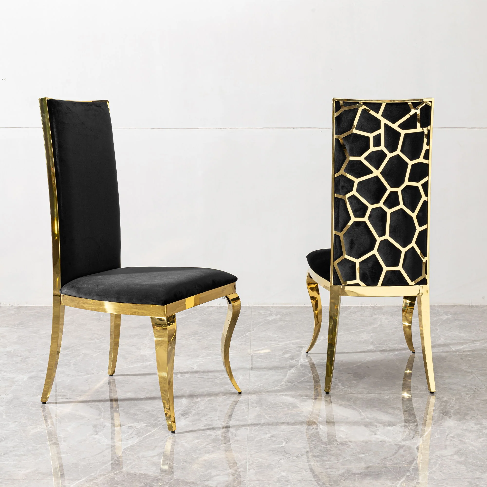 Dining Chair (Set of 2) With Unique Backrest Stainless Steel Legs - Gold - Image 6