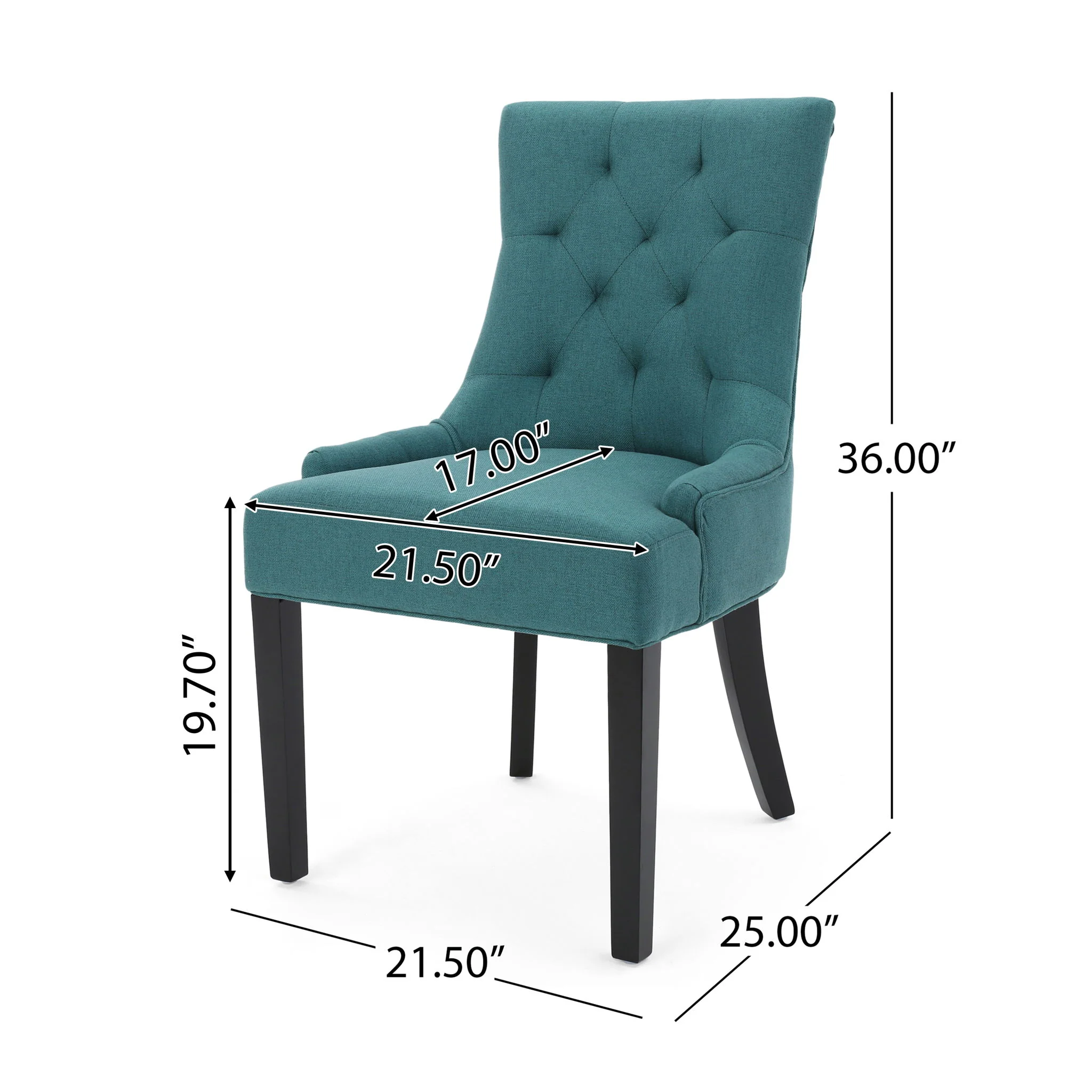 Dining Chair (Set of 2) With Upholstered Diamond Tufting And Espresso Birch Legs - Teal - Image 9