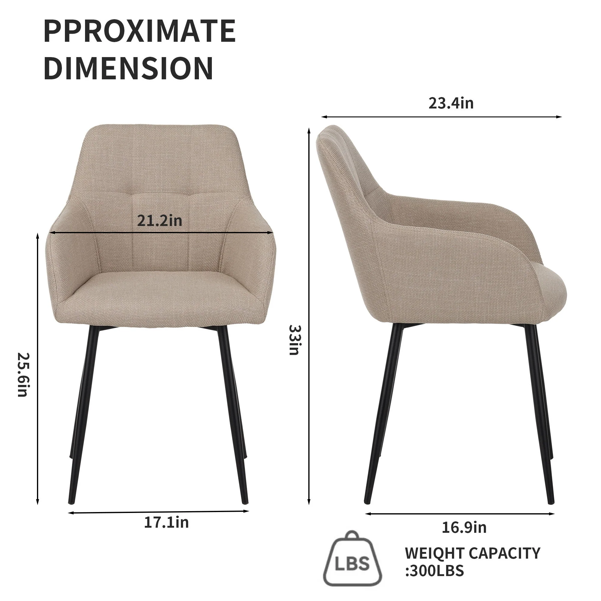 Dining Chair With Backrest And Wide Seat (Set of 2) - Beige - Image 3