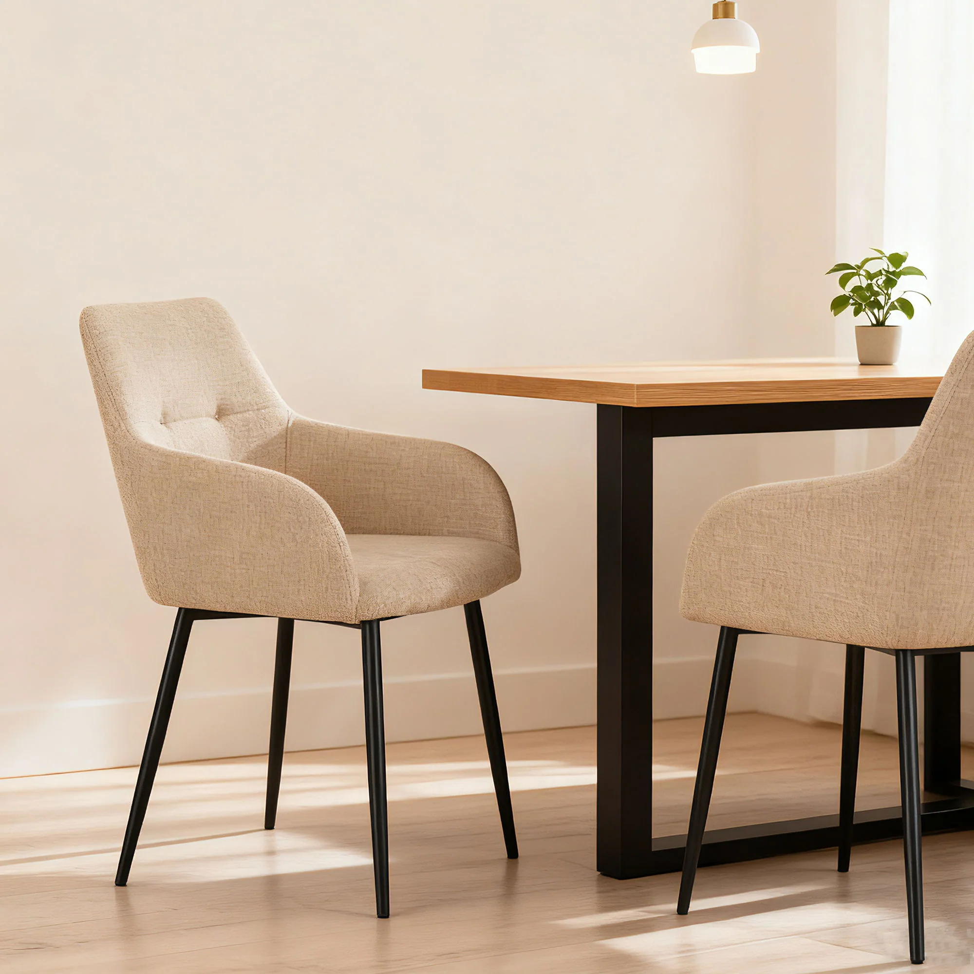 Dining Chair With Backrest And Wide Seat (Set of 2) - Beige - Image 8