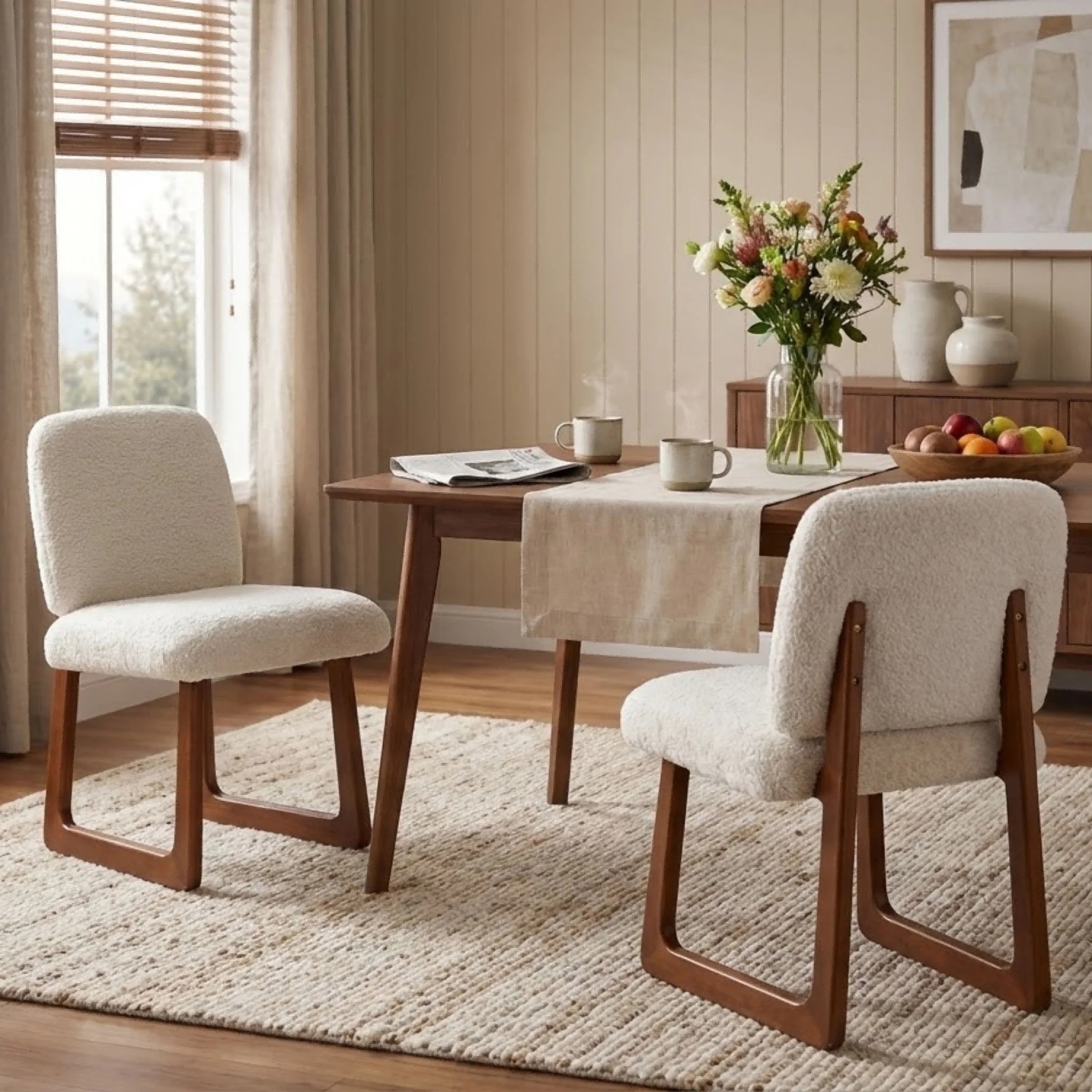 Dining Chair With Curved Legs (Set of 2) - Beige / Brown - Image 3