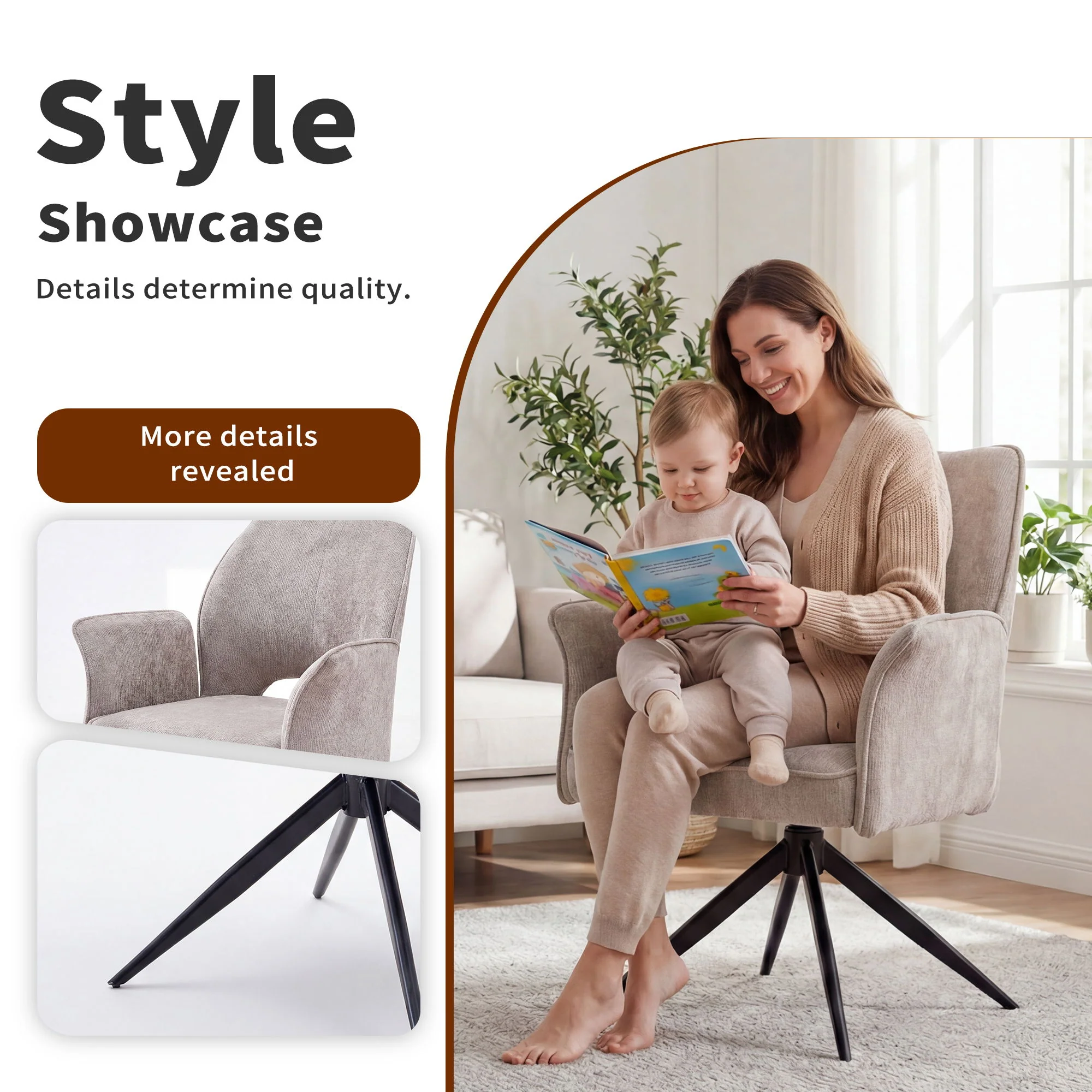 Dining Chair With Soft Cushion And 360° Rotation, Comfortable Armrest For Kitchen (Set of 2) - Gray - Image 4