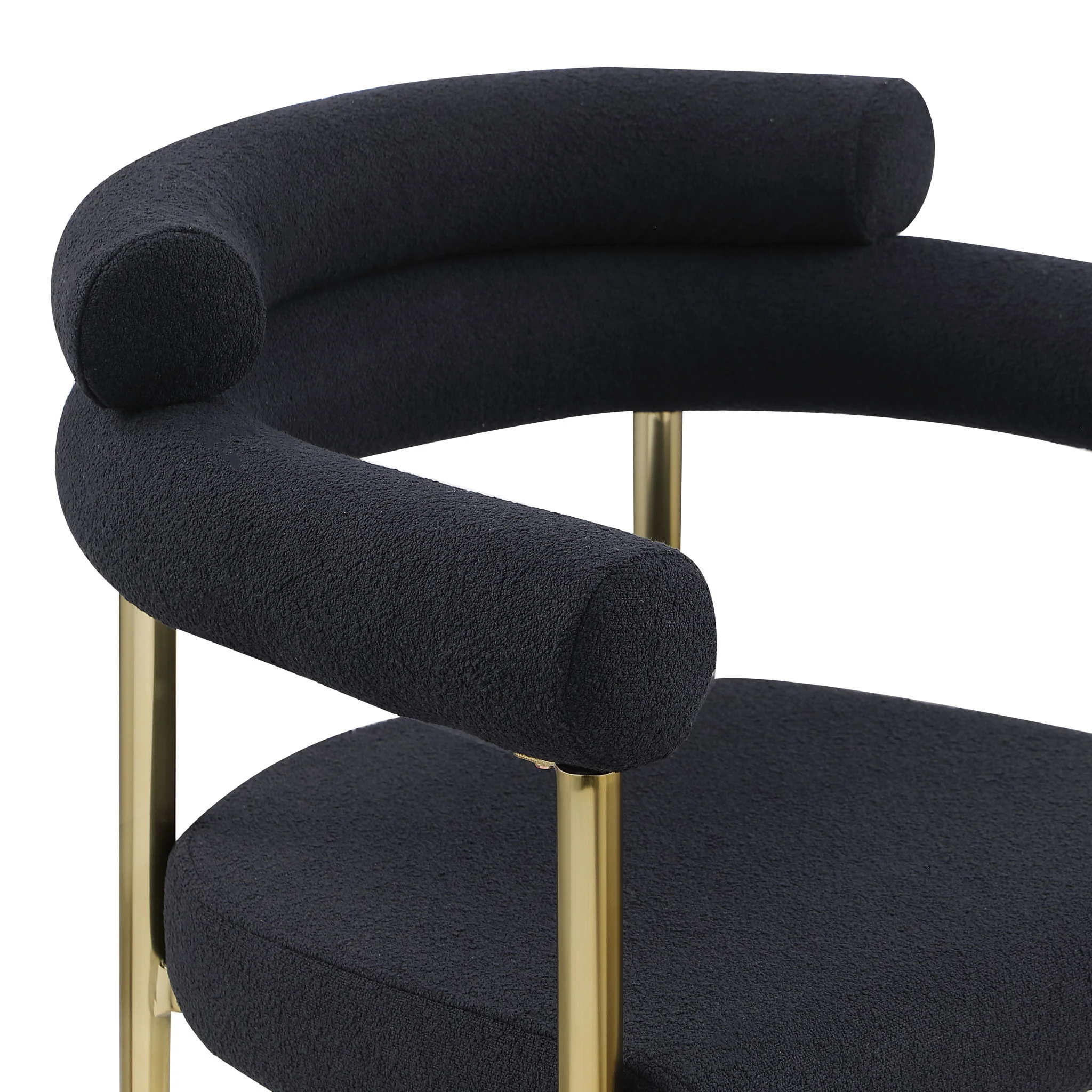 Dining Chairs (Set of 2), Mid-Century Modern Dining Chairs, Kitchen Dining Room Chairs, Round Boucle Backrest Sherpa Dining Chair With Brushed Metal Legs - Image 3