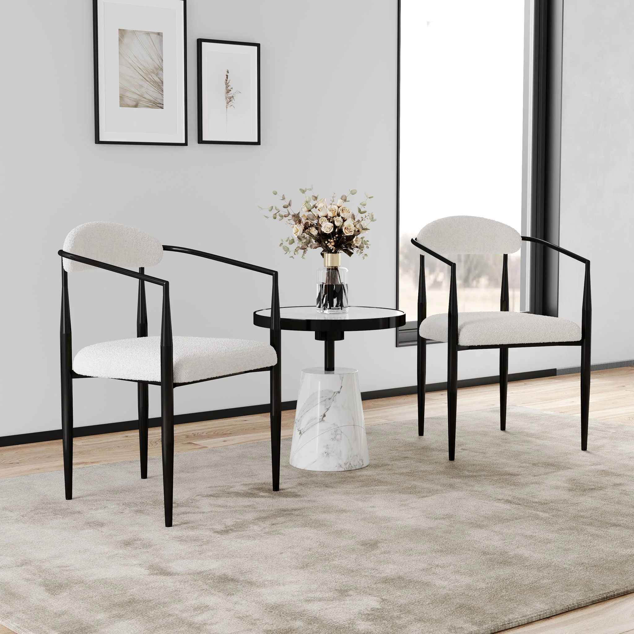 Dining Chairs (Set of 2), Mid-Century Modern Dining Chairs, Kitchen Dining Room Chairs, Round Boucle Backrest Sherpa Dining Chair With Metal Legs - Image 9