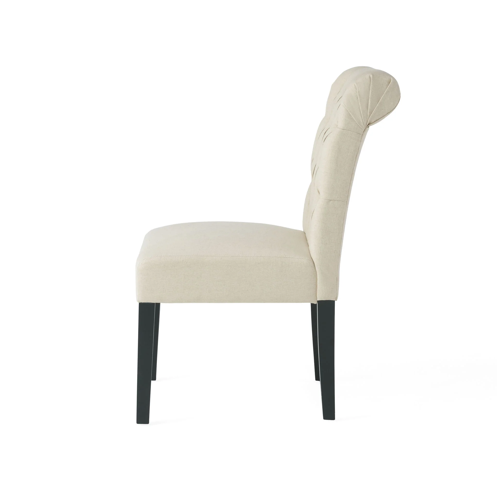 Dining Rolltop Chairs (Set of 2), Upholstered Armless Chair With Wood Leg - Ivory - Image 9