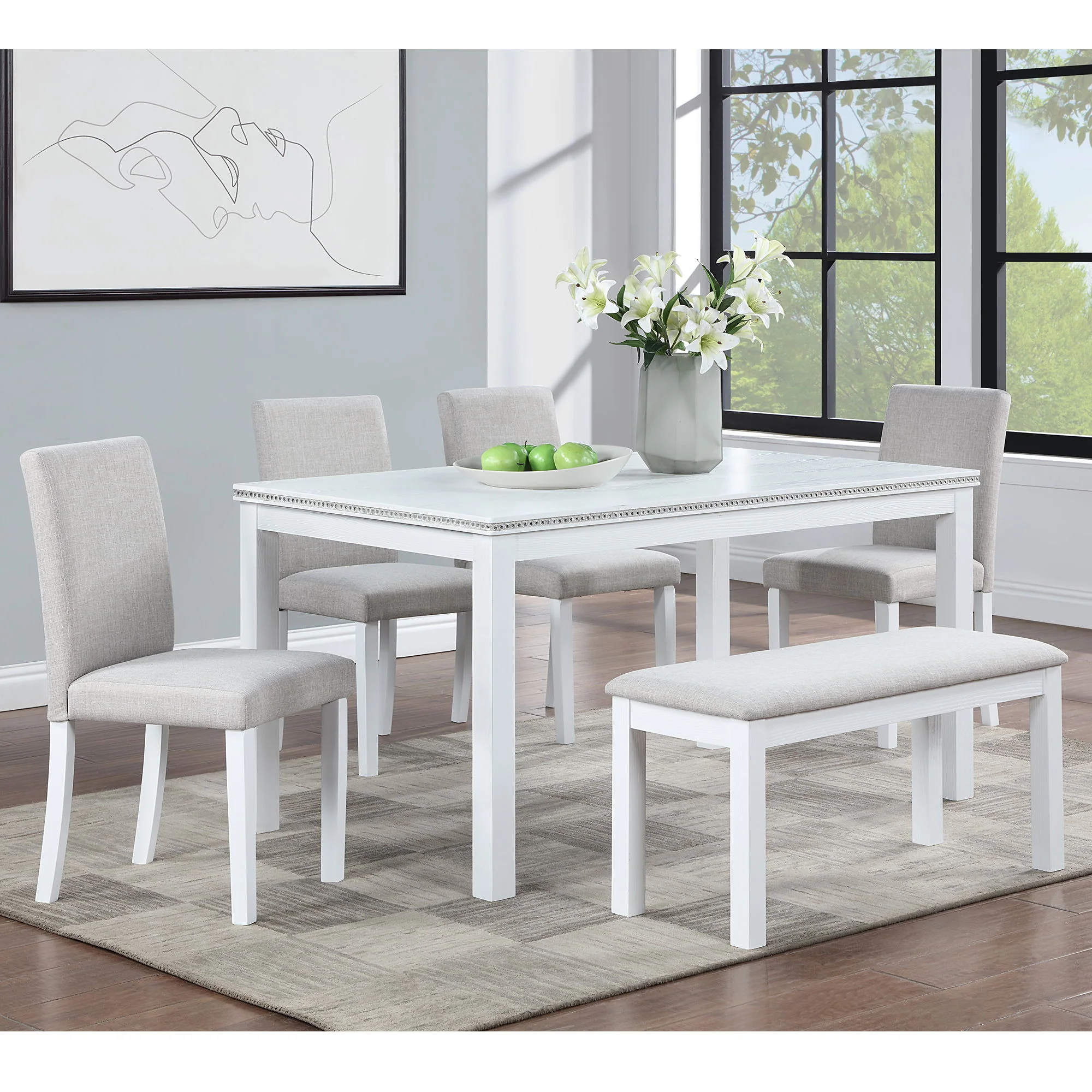Dining Table Set With Crystal Decoration And Upholstered Chairs - Image 30