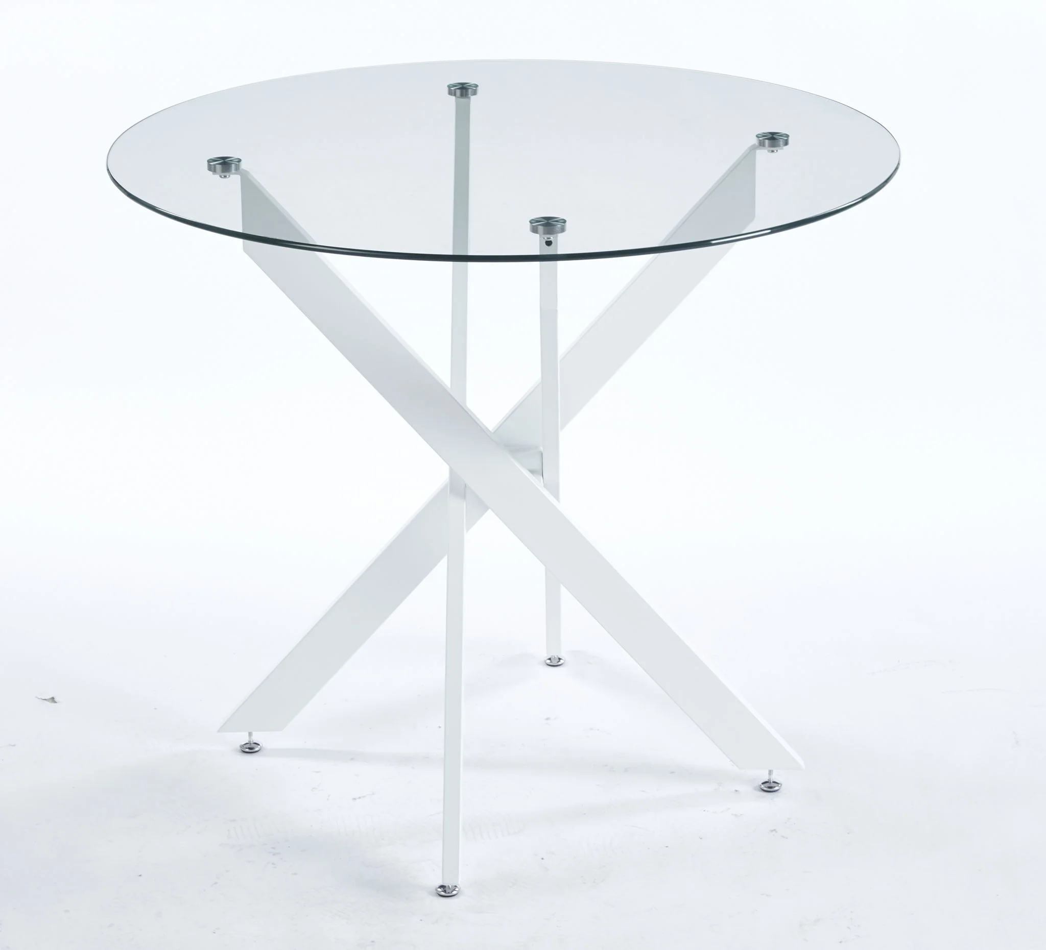 Dining Table With Cross Metal Leg And Tempered Glass, Modern Space Saving Kitchen Table For Living Room - Image 2