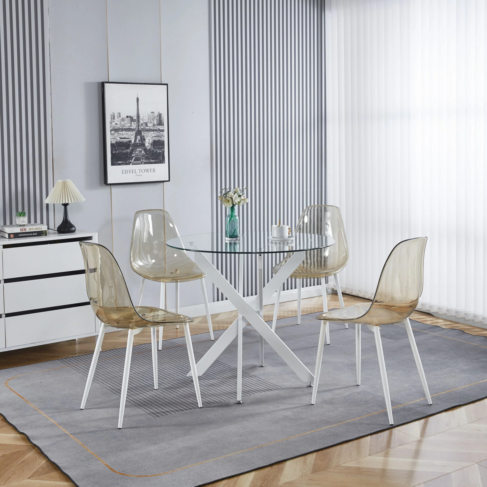 Dining Table With Cross Metal Leg And Tempered Glass, Modern Space Saving Kitchen Table For Living Room - Image 20