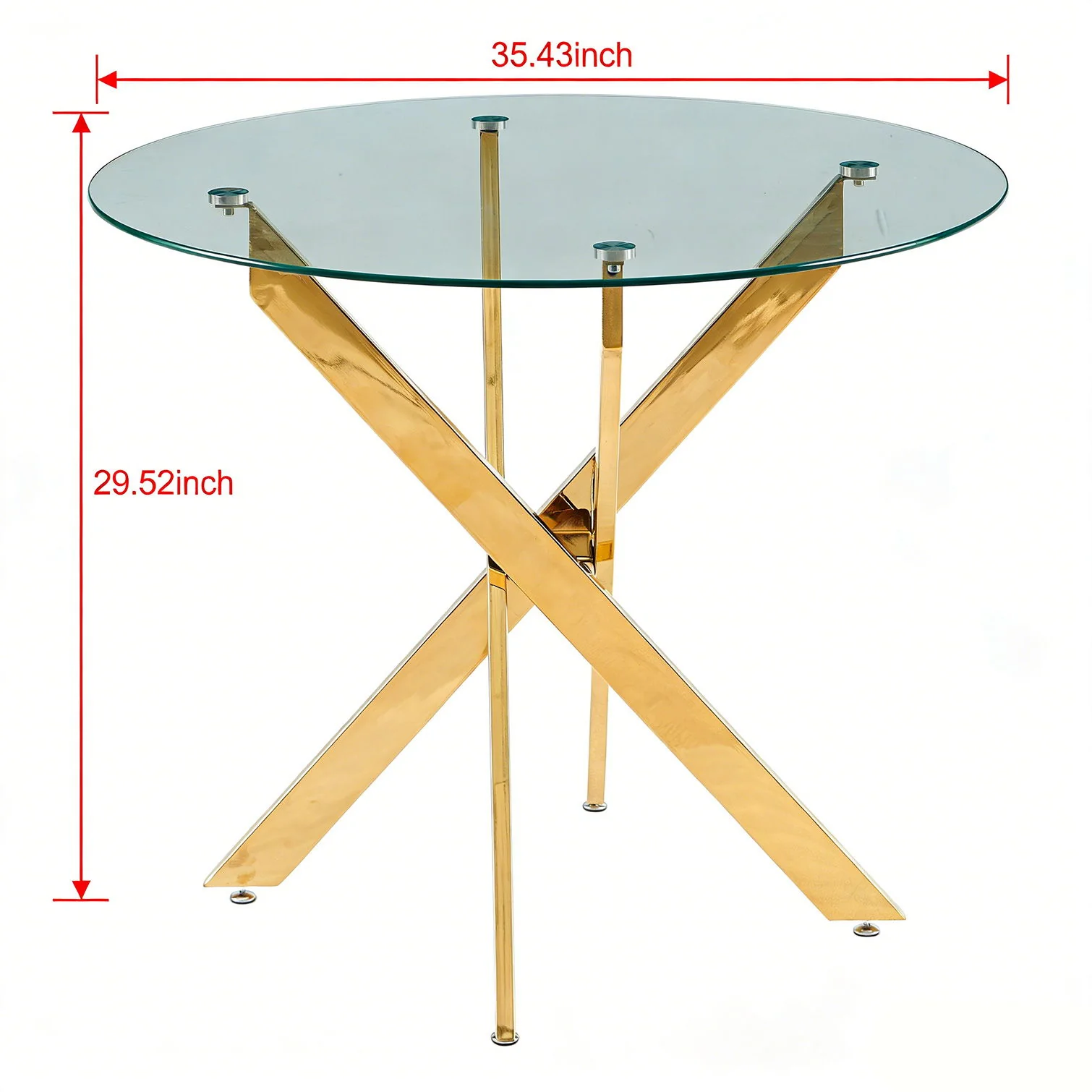 Dining Table With Cross Metal Leg And Tempered Glass, Modern Space Saving Kitchen Table For Living Room - Image 8